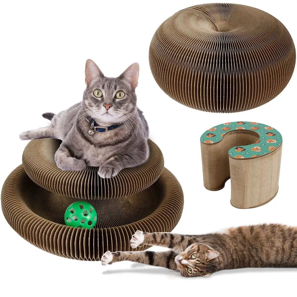 Nyidpsz Cat Scratcher Board Foldable Durable Cat Scratcher Toys Cat Scratching Board with Ball.Brown