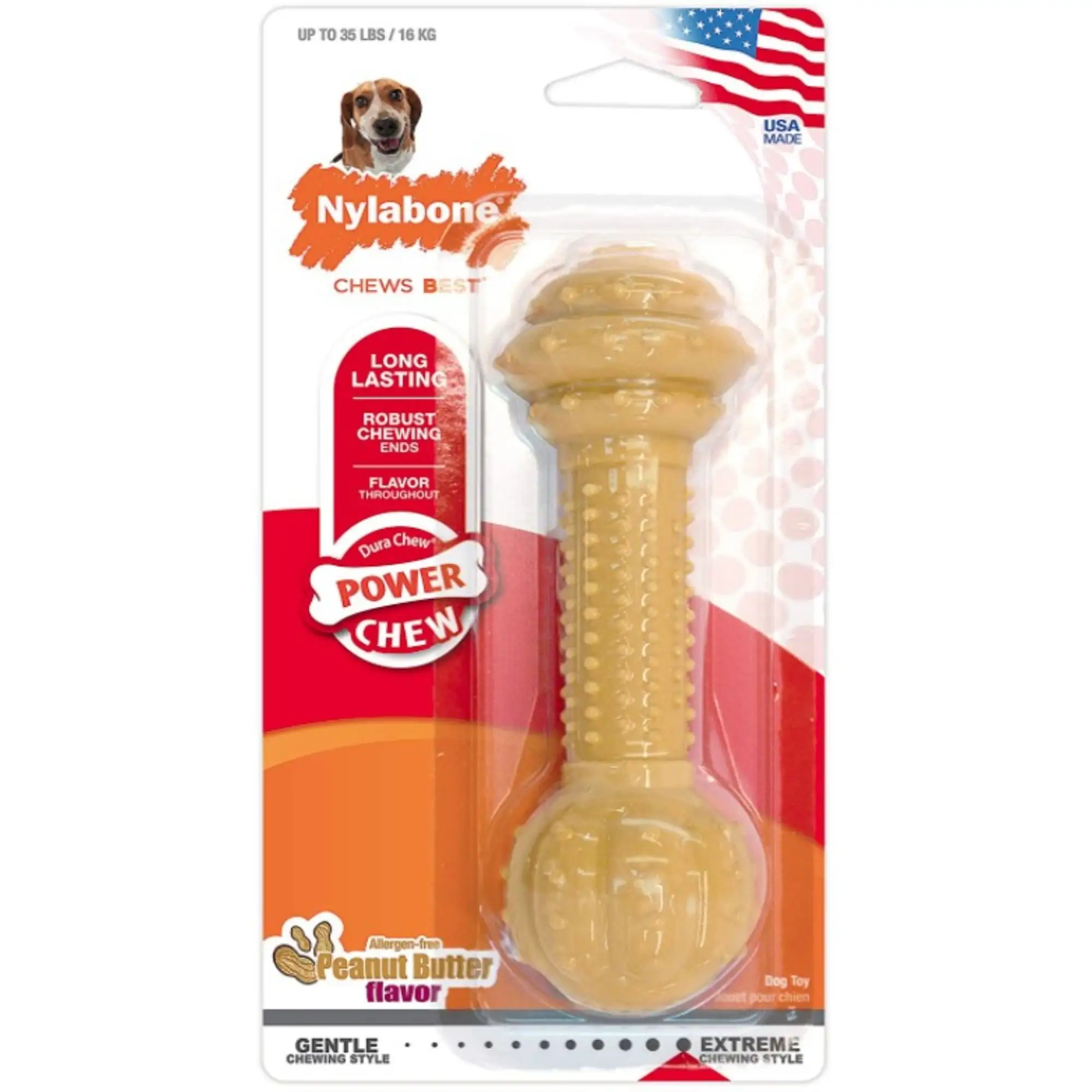 Nylabone Dura Chew Barbell Chew Toy Peanut Butter Flavor