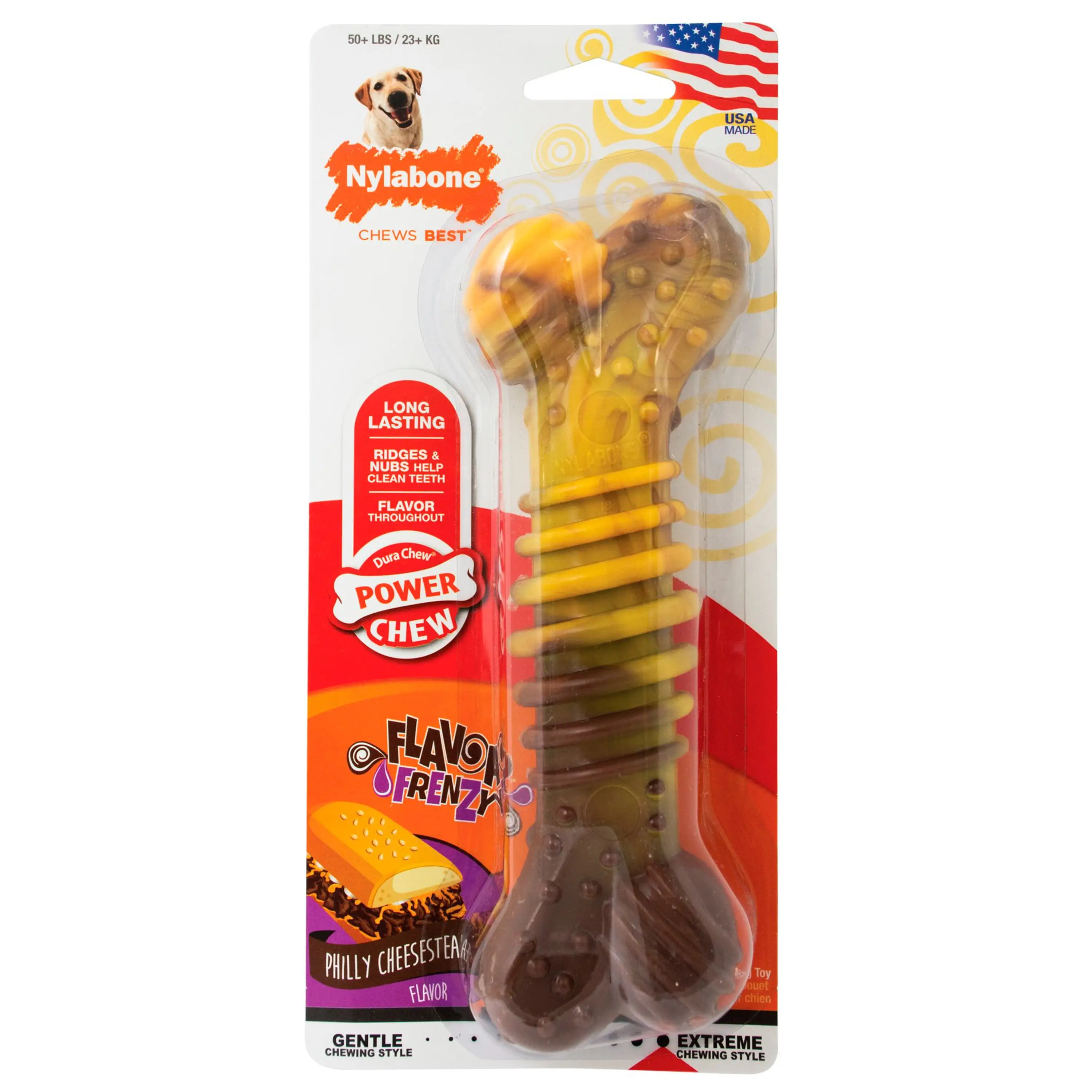 Nylabone Flavor Frenzy Power Chew Dog Toy Cheesesteak Flavor Frenzy Power Chew Dog Toy Cheesesteak