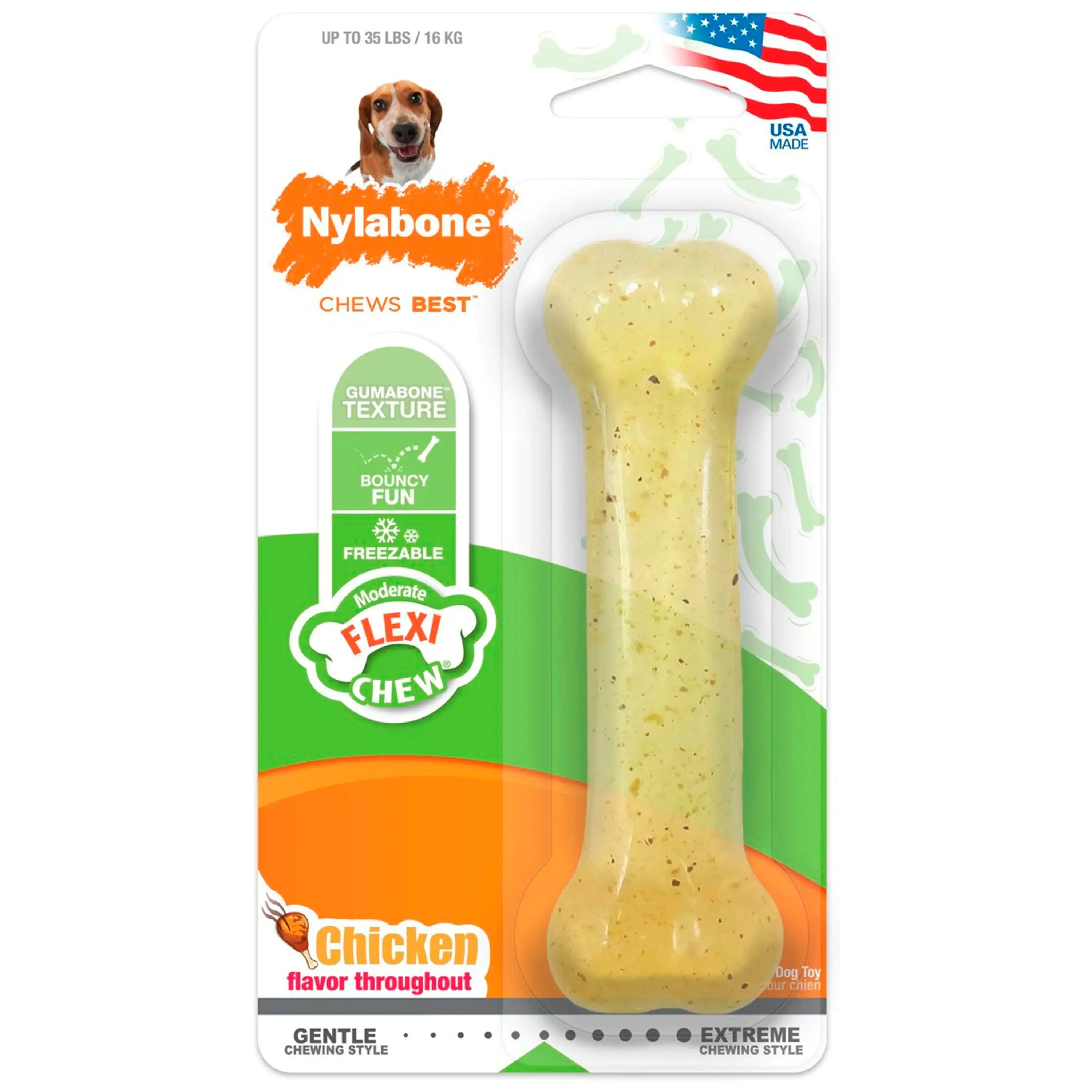 Nylabone Flexi Chew Dog Bone - Chicken Flavor. Wolf (1 Pack)