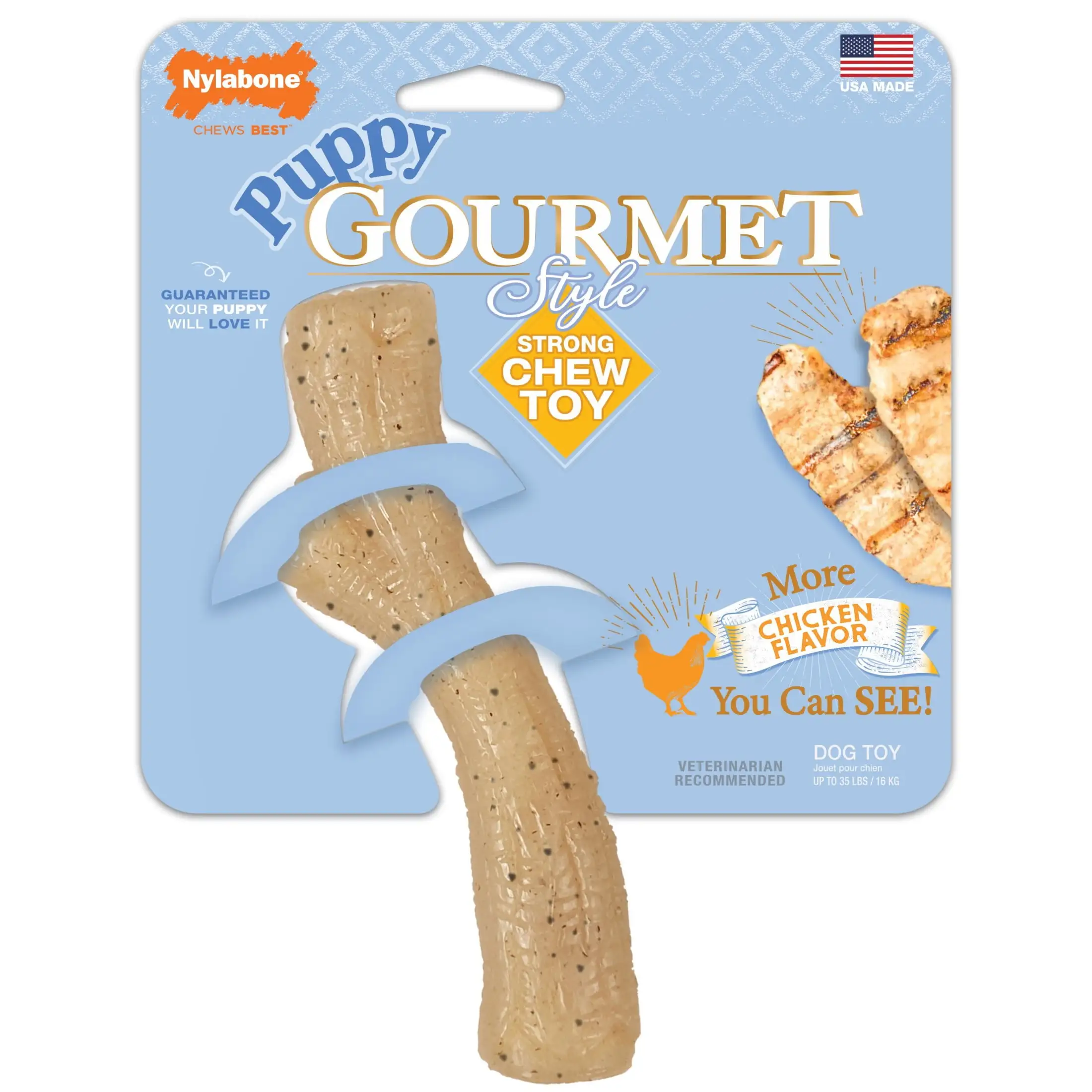 Nylabone Gourmet Style Strong Stick Puppy Chew Toy Chicken Medium/Wolf - Up to 35 lbs. (1 Count)