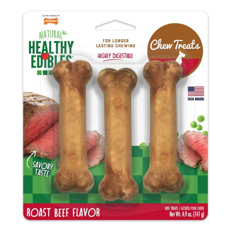 Nylabone Healthy Edibles All-Natural Long Lasting Roast Beef Flavor Chew Treats 3 Count. Roast Beef. SMall/Regular