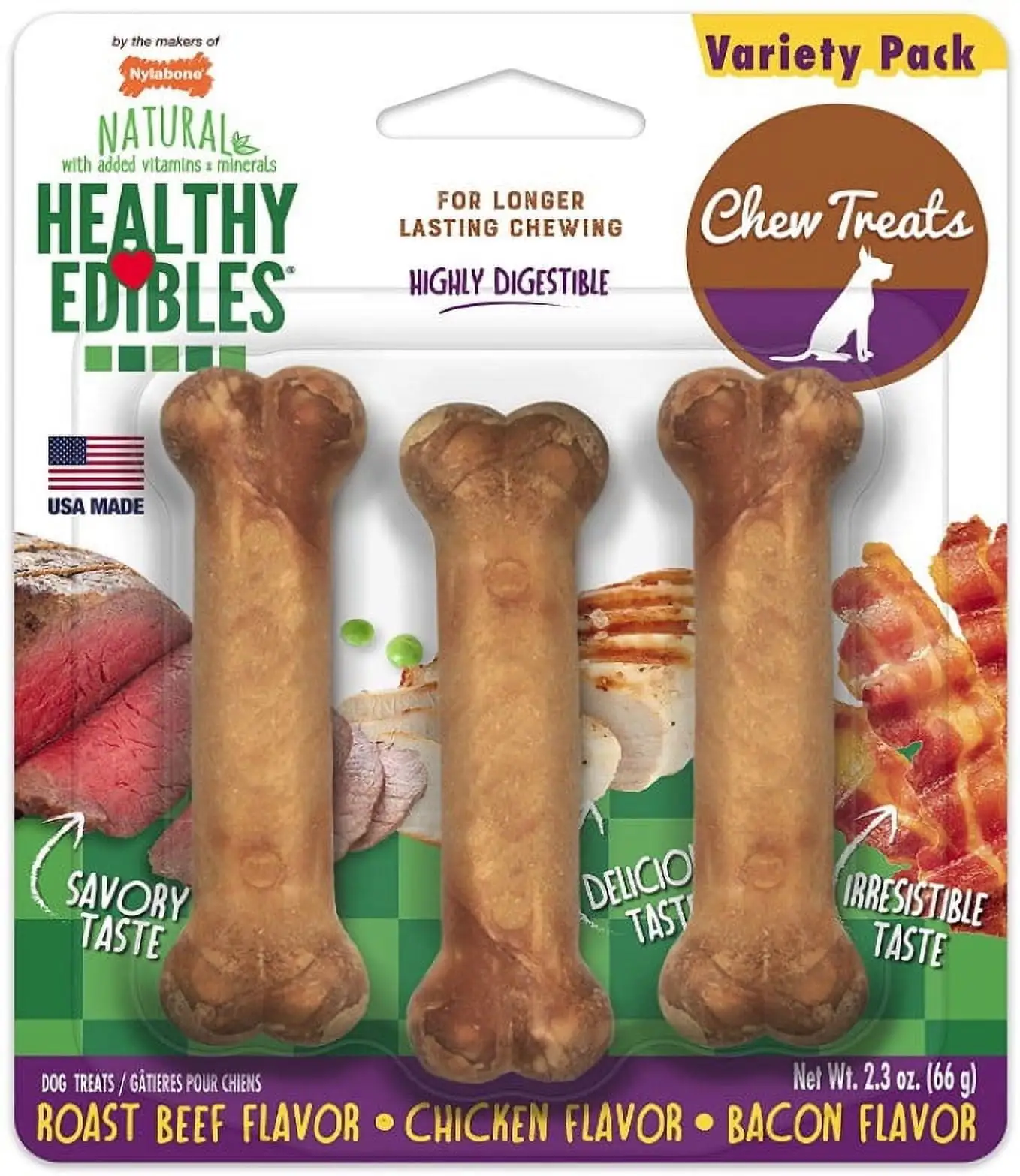 Nylabone Healthy Edibles Chews Roast Beef and Chicken Flavor Petite