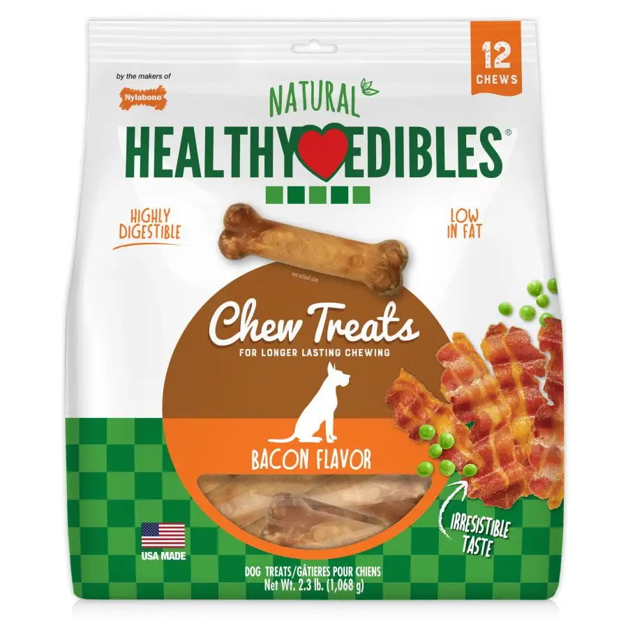 Nylabone Healthy Edibles Wholesome Dog Chews - Bacon Flavor - Wolf (12 Pack)