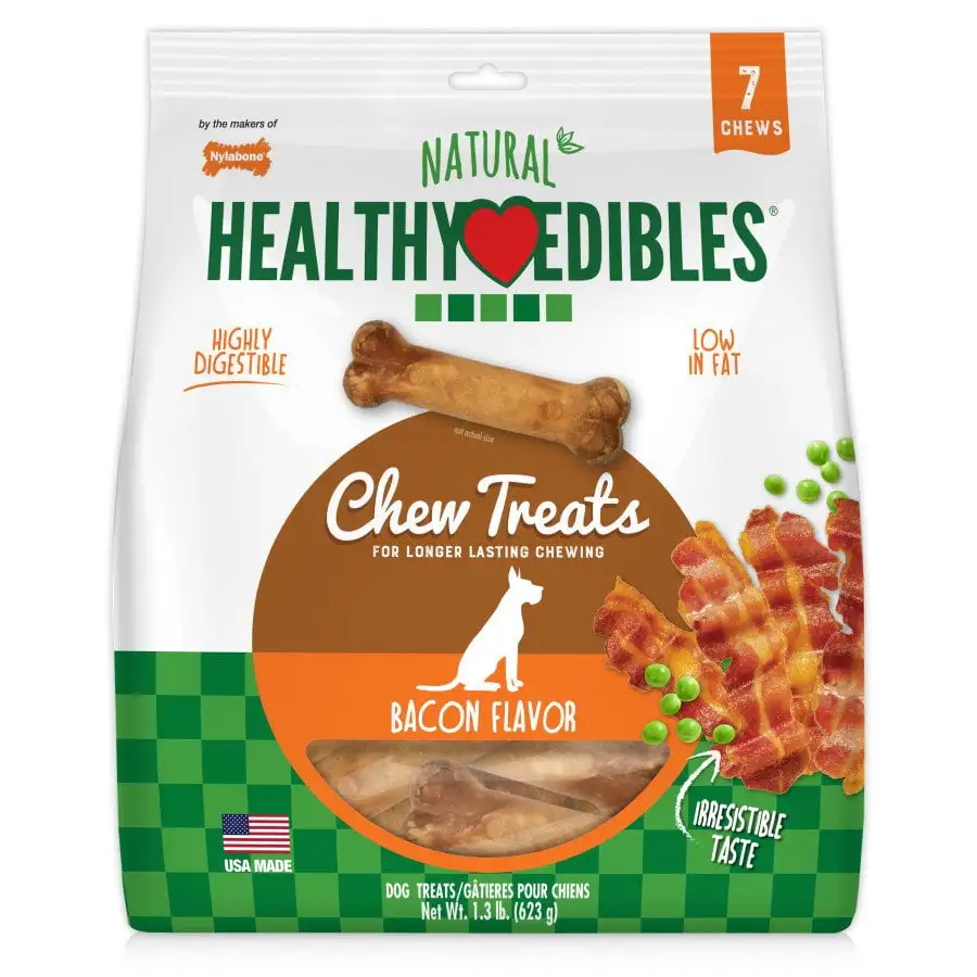 Nylabone Healthy Edibles Wholesome Dog Chews - Bacon Flavor - Wolf (7 Pack)