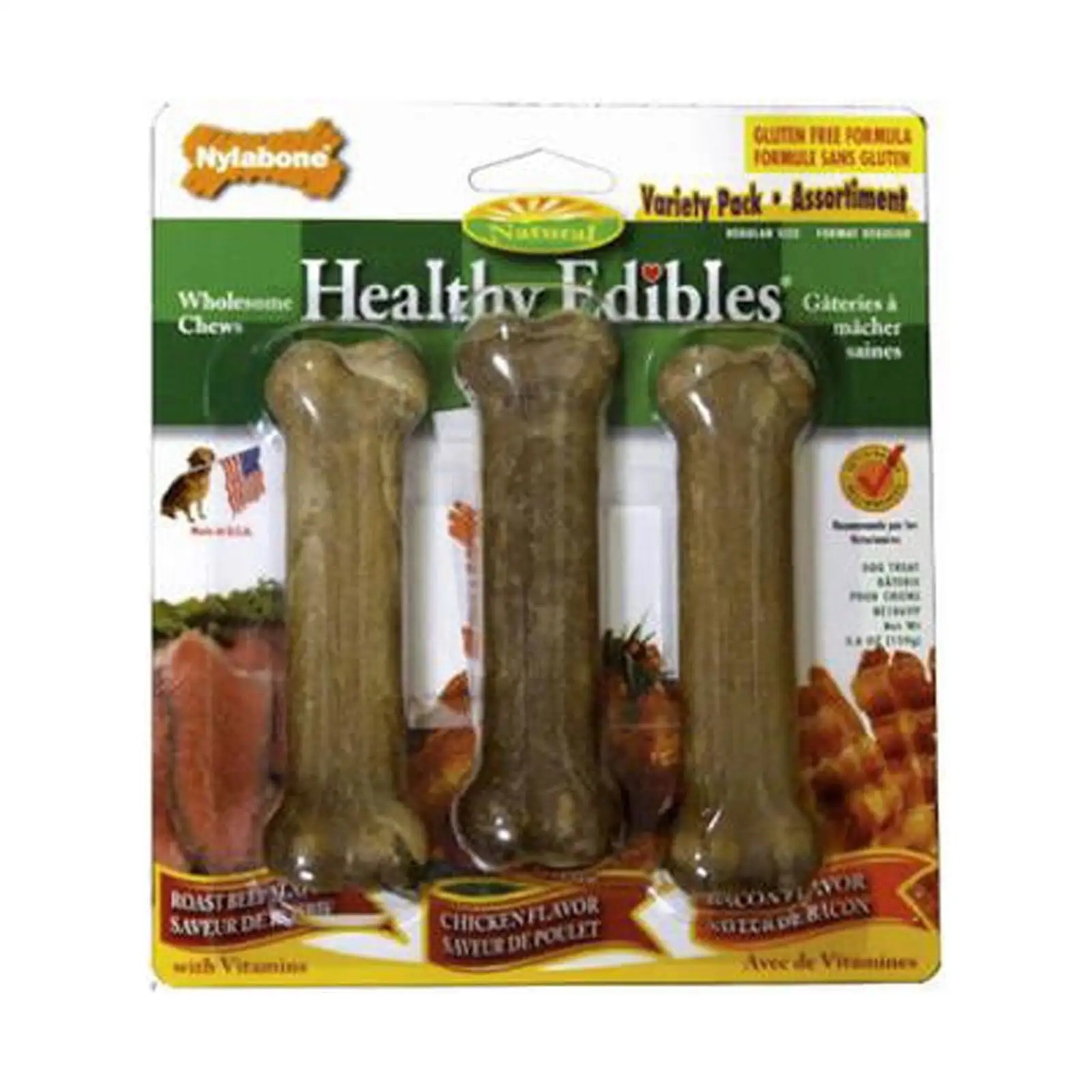 Nylabone NE106VPP Healthy Edibles All-Natural Long-Lasting Chew Treats. Small/Regular Dogs. Variety 3-Pk. - Quantity 12