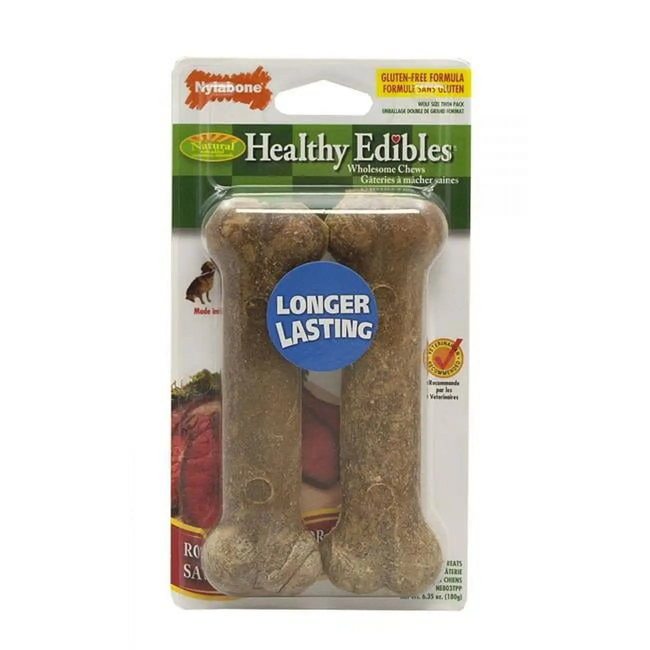 Nylabone NE803TPP Wolf Healthy Edibles Wholesome Dog Chews, Roast Beef - Pack of 2