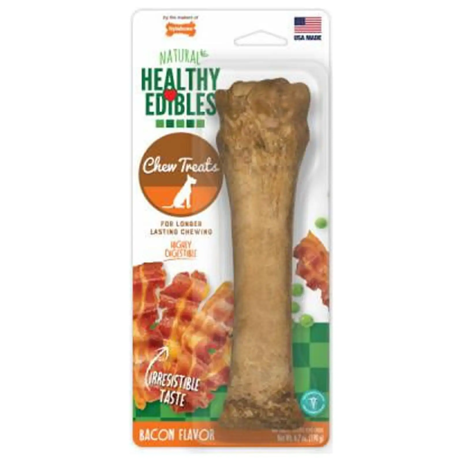 Nylabone NEB105PX Healthy Edibles All-Natural Long-Lasting Bacon Flavor Chew Treat. X-Large Dogs - Quantity 12