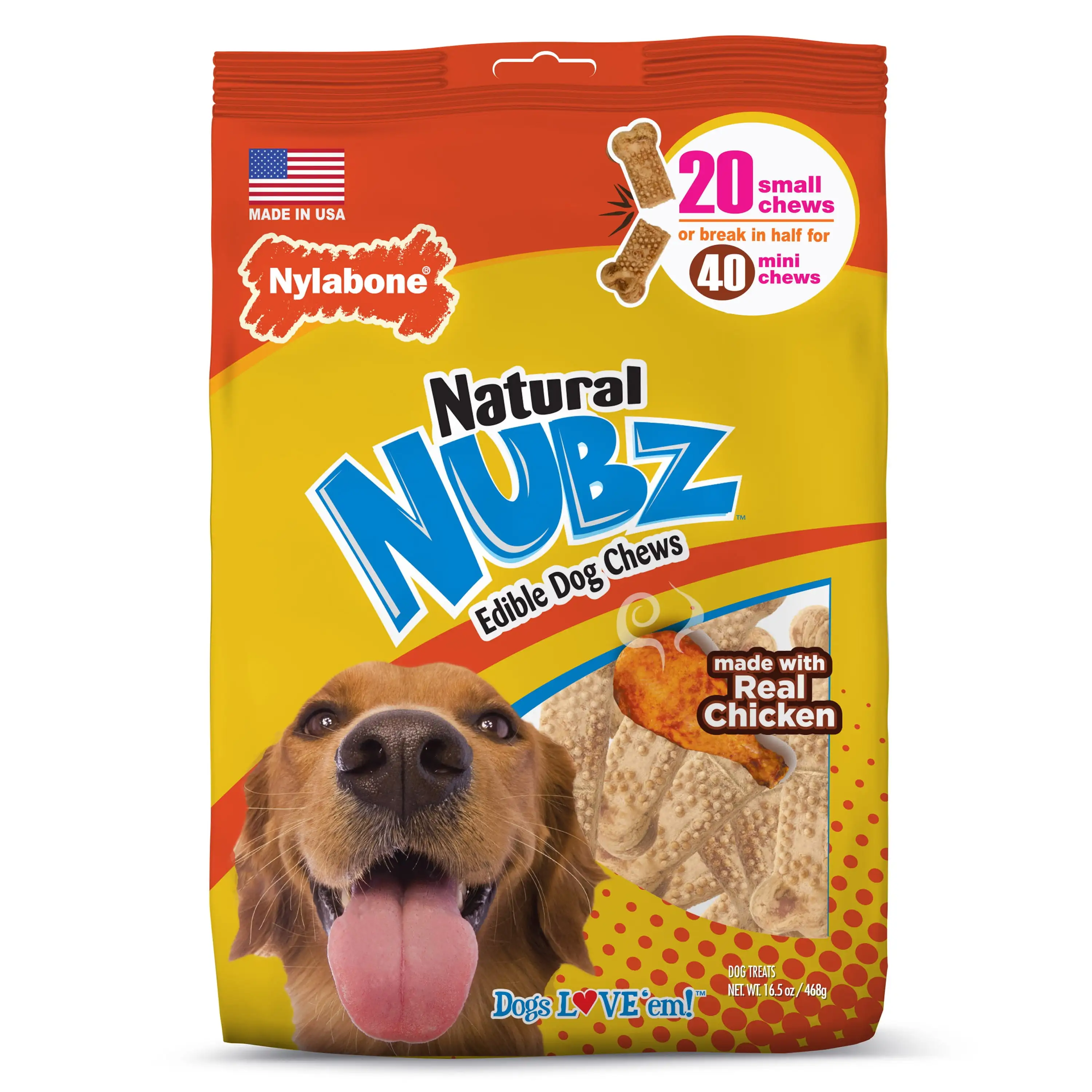 Nylabone Natural Nubz Edible Dog Dry Chew Treat. Chicken Flavor. Small. 16.5 oz. (20 Count)