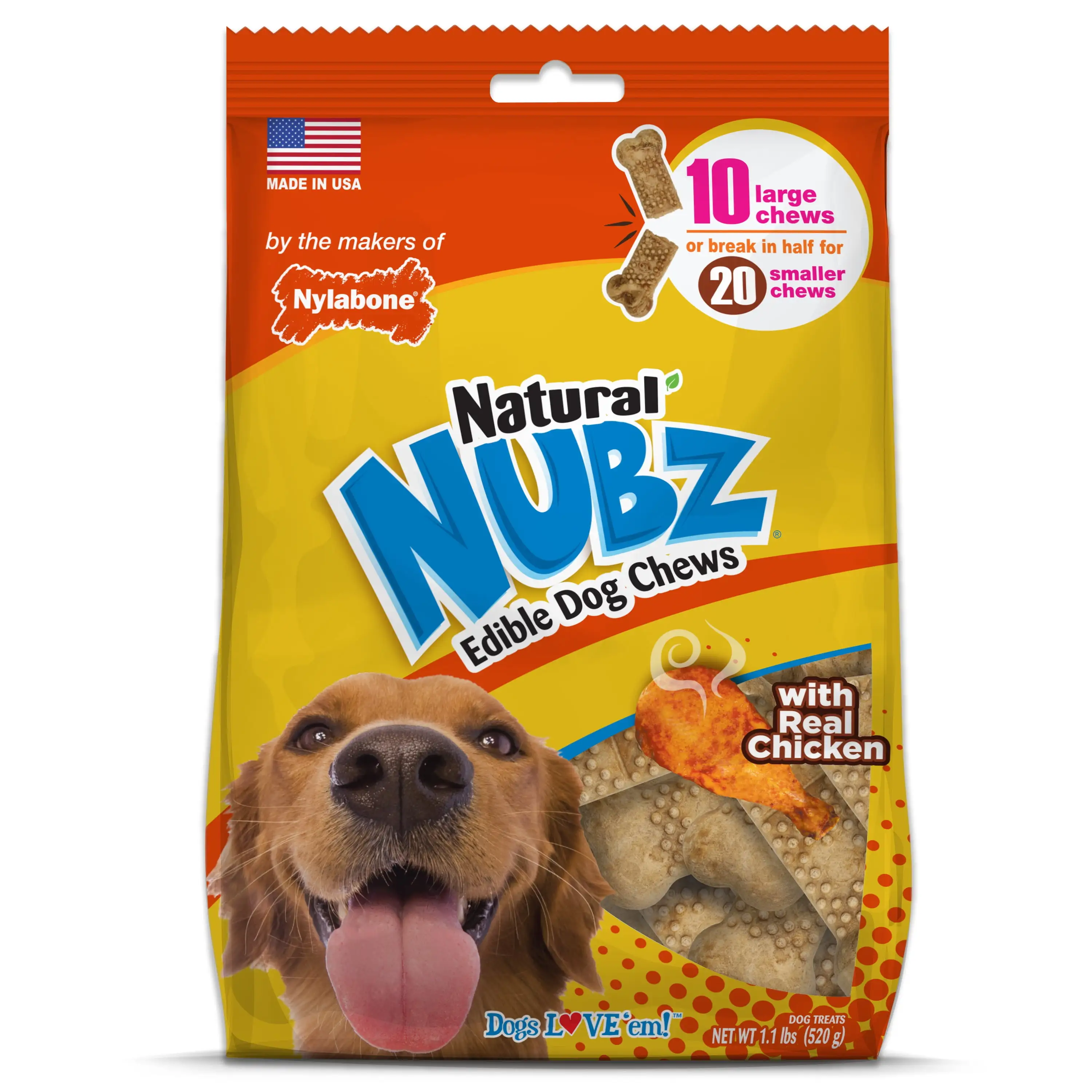 Nylabone Nubz Chicken Dog Treats. All Natural Edible Long Lasting Dry Dog Chew. 10 Ct