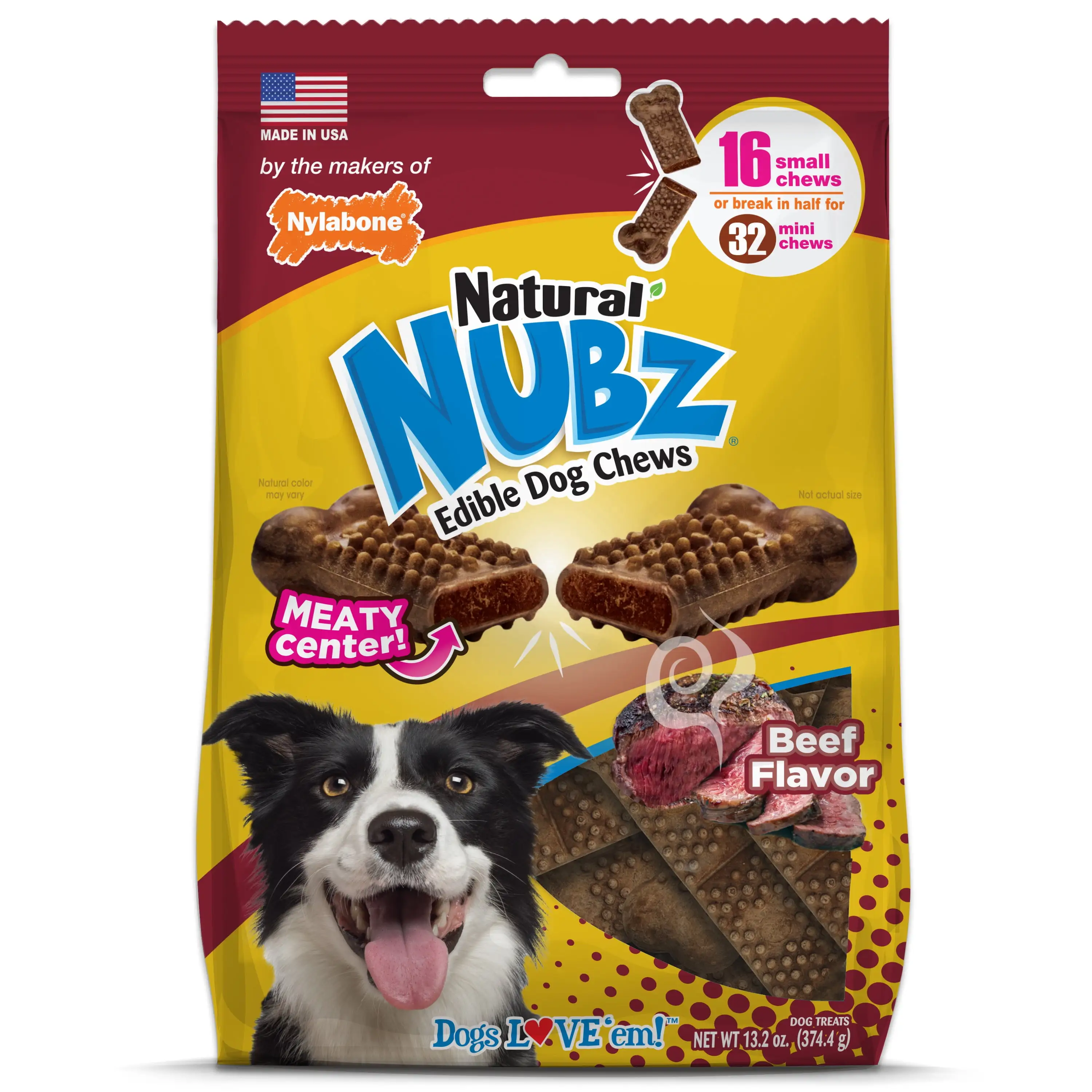 Nylabone Nubz Meaty Center Long Lasting Edible Dry Dog Chew 16 Count Small - up to 30 lbs.