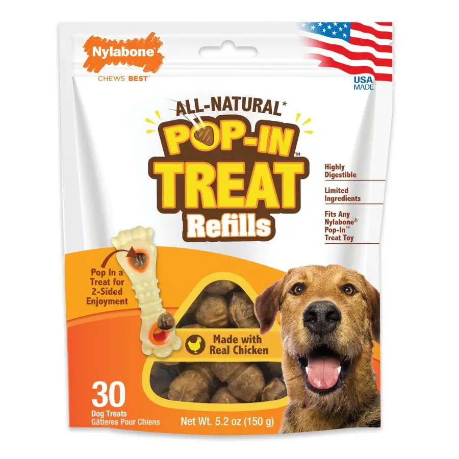 Nylabone Pop-In Dog Treat Refills for Treat Toy Combo Treat Refill. Chicken. Medium/Wolf 30 ct