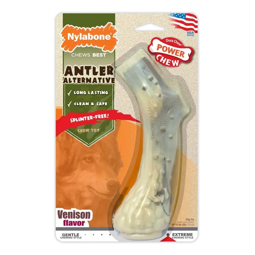 Nylabone Power Chew Antler Alternative Durable Large Dog Chew Venison Flavor