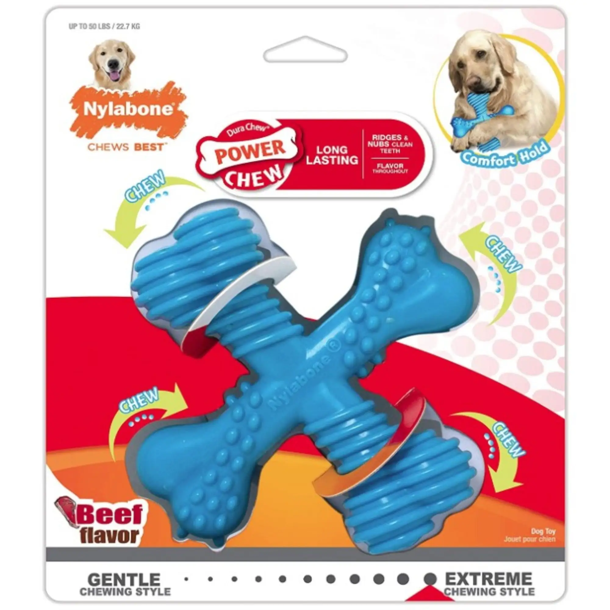 Nylabone Power Chew Comfort Hold X Bone Durable Dog Toy Beef Flavor Giant