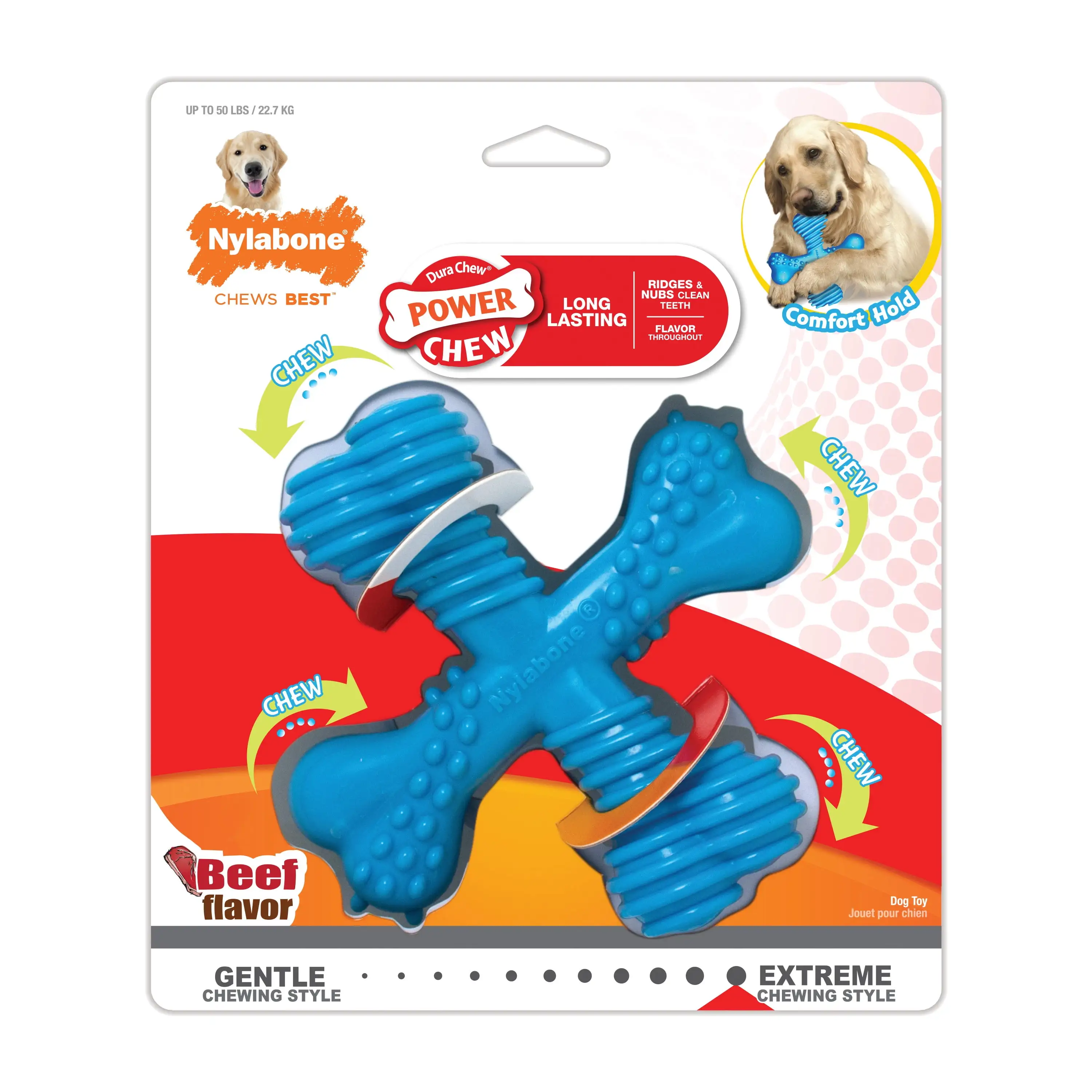 Nylabone Power Chew Dura Chew X Bone Dog Chew Toy. Beef