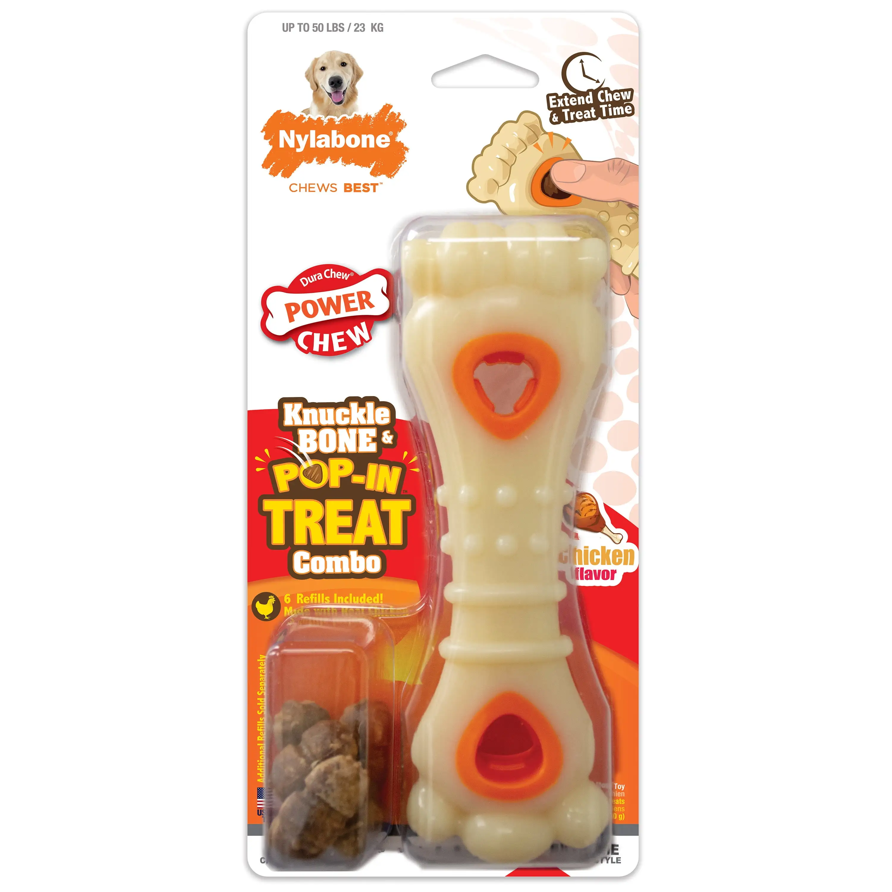 Nylabone Power Chew Knuckle Bone & Pop-In Treat Toy Chicken Large/Giant - Up to 50 lbs.