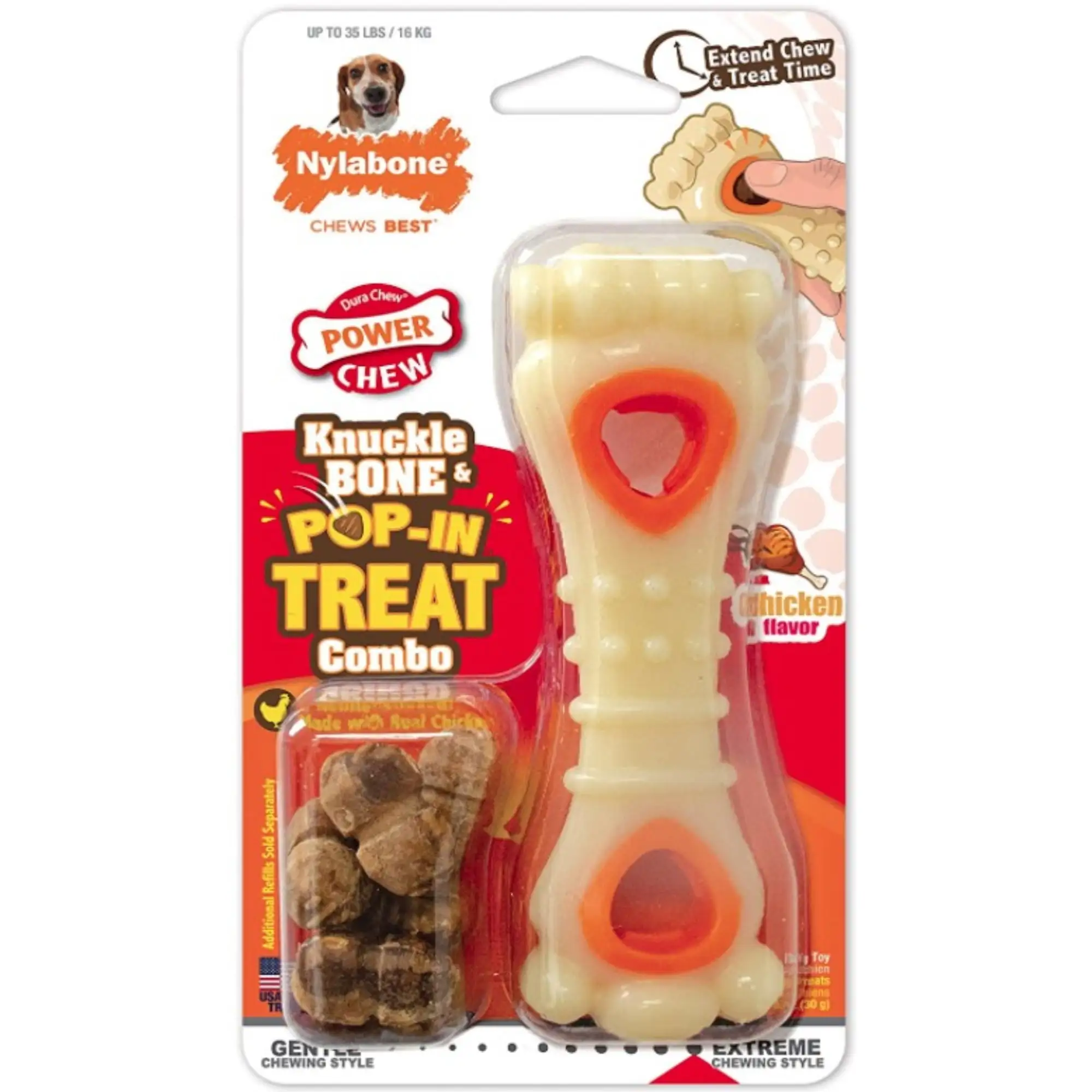 Nylabone Power Chew Knuckle Bone and Pop-In Treat Toy Combo Chicken Flavor Wolf