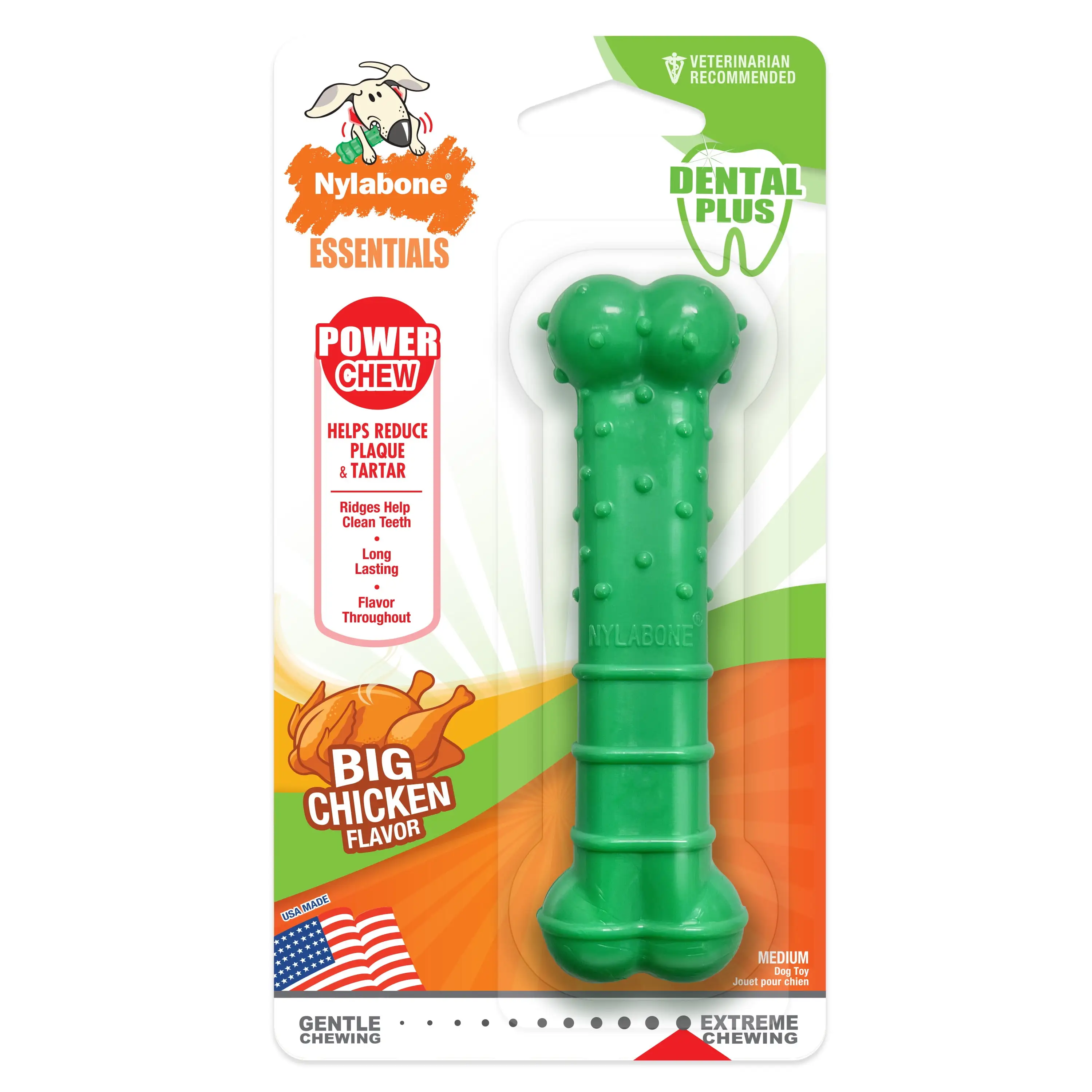 Nylabone Power Chew Textured Dental Chew Toy Chicken Medium/Wolf - Up to 35 lbs. (1 Count)