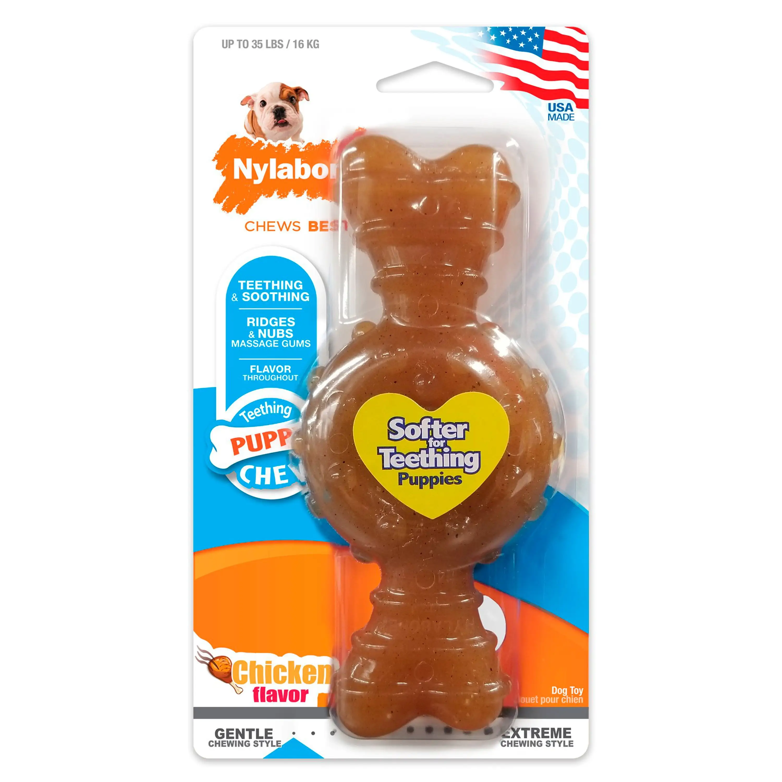 Nylabone Puppy Chew Chicken Flavored Medium Ring Bone for Dogs up to 35lbs