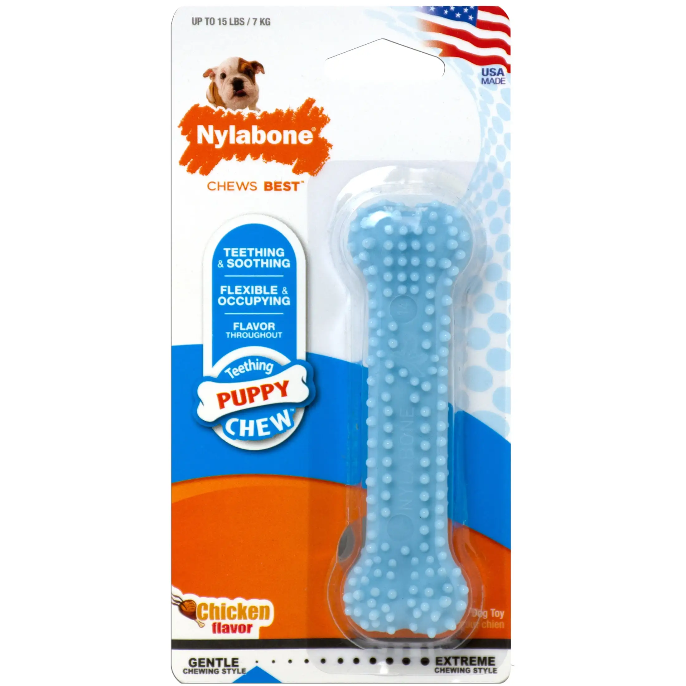 Nylabone Puppy Teething & Soothing Flexible Chew Toy Chicken Blue X-Small/Petite - Up to 15 lbs. (1 Count)