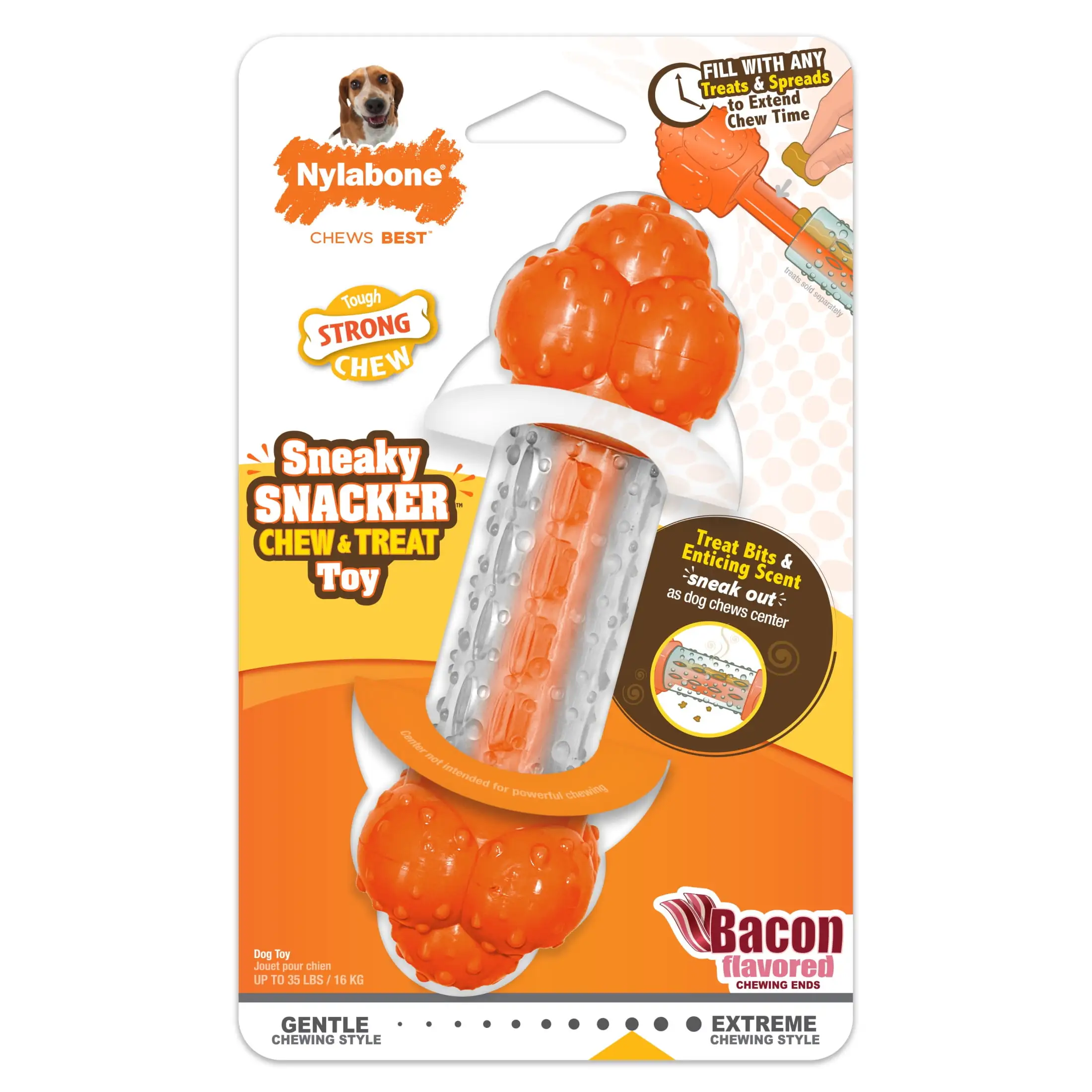 Nylabone Sneaky Snacker Dog Treat Toy Bacon Medium/Wolf - Up to 35 lbs. (1 Count)