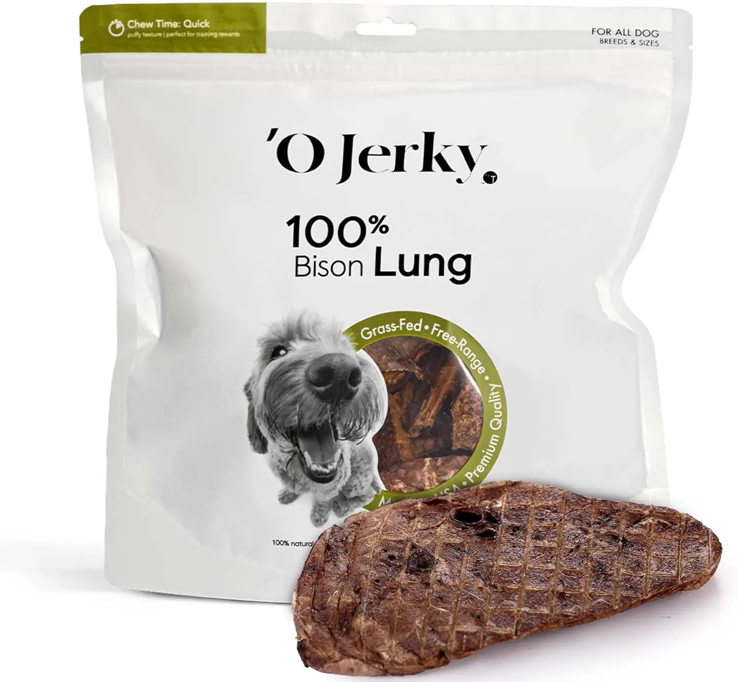 'O Jerky 100% Bison Lung Dehydrated Dog Treats- 8oz Organic Dog Jerky Treats - Premium All-Natural Single-Ingredient Healthy Dog Treats - Jerky Sticks for Dogs - Premium Bison Dog Food Made in USA