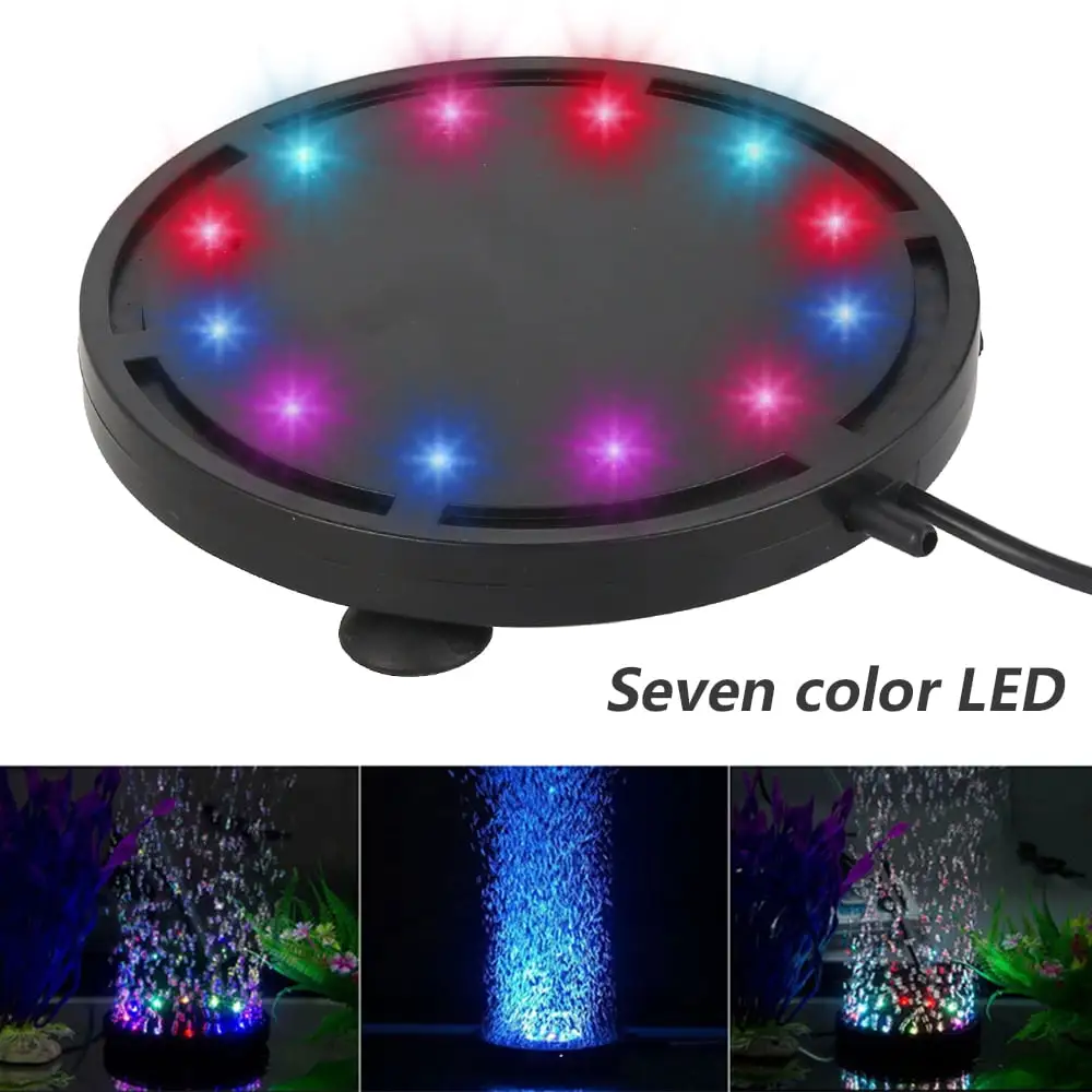 ODOMY 12LEDs Aquarium Air Bubble Light .Multi-Colored Submersible Fish Tank Air Stone Disk Lamp Underwater Bubbler Light for Fish Tanks and Fish Ponds