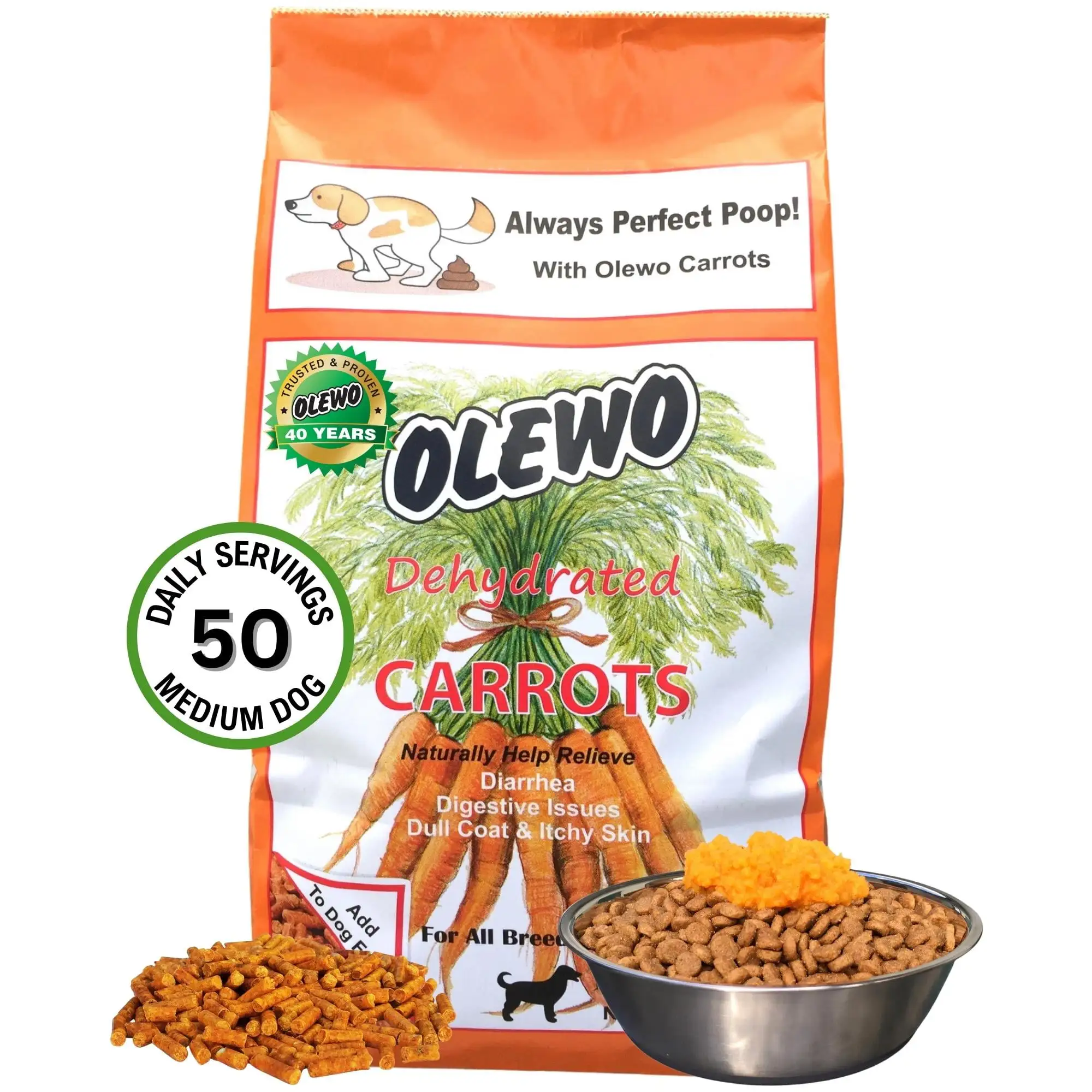 OLEWO Dehydrated Carrots Digestive Dog Food Toppers and Dog Vitamins. 1 lb