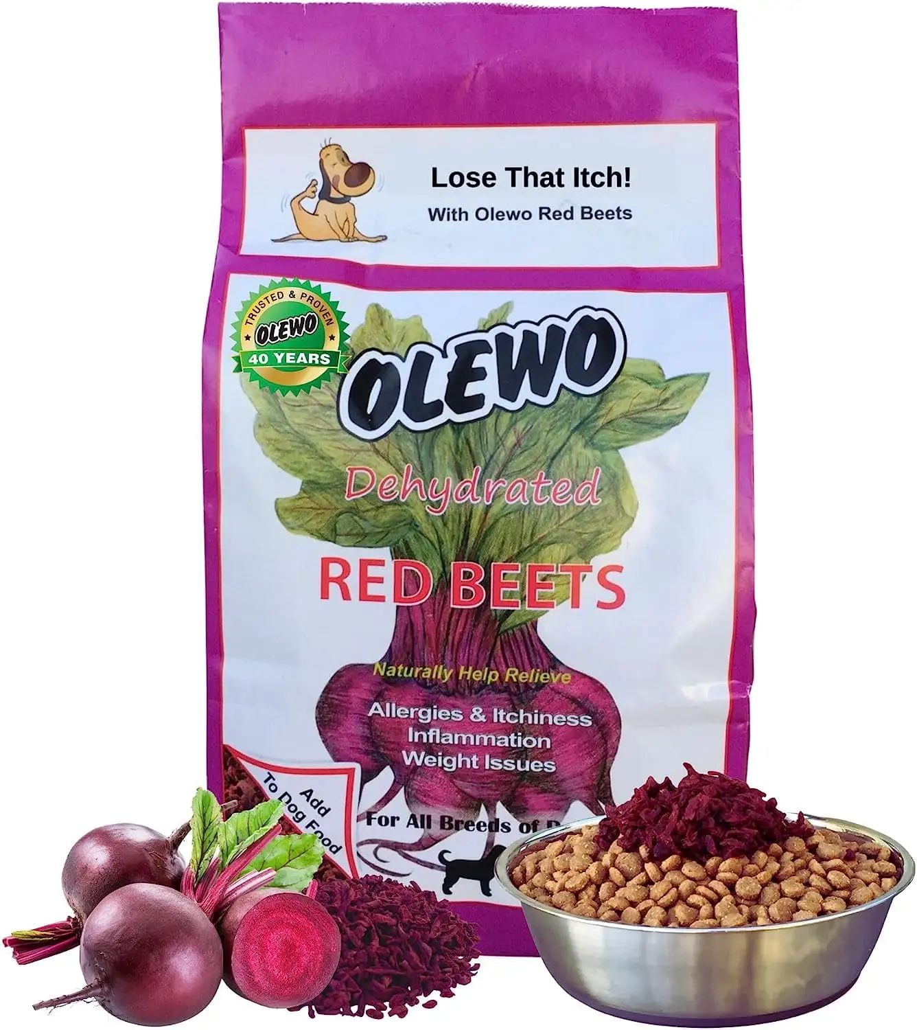 OLEWO Dehydrated Red Beets Skin & Coat Dog Food Toppers. Dog Vitamins. 1 lb