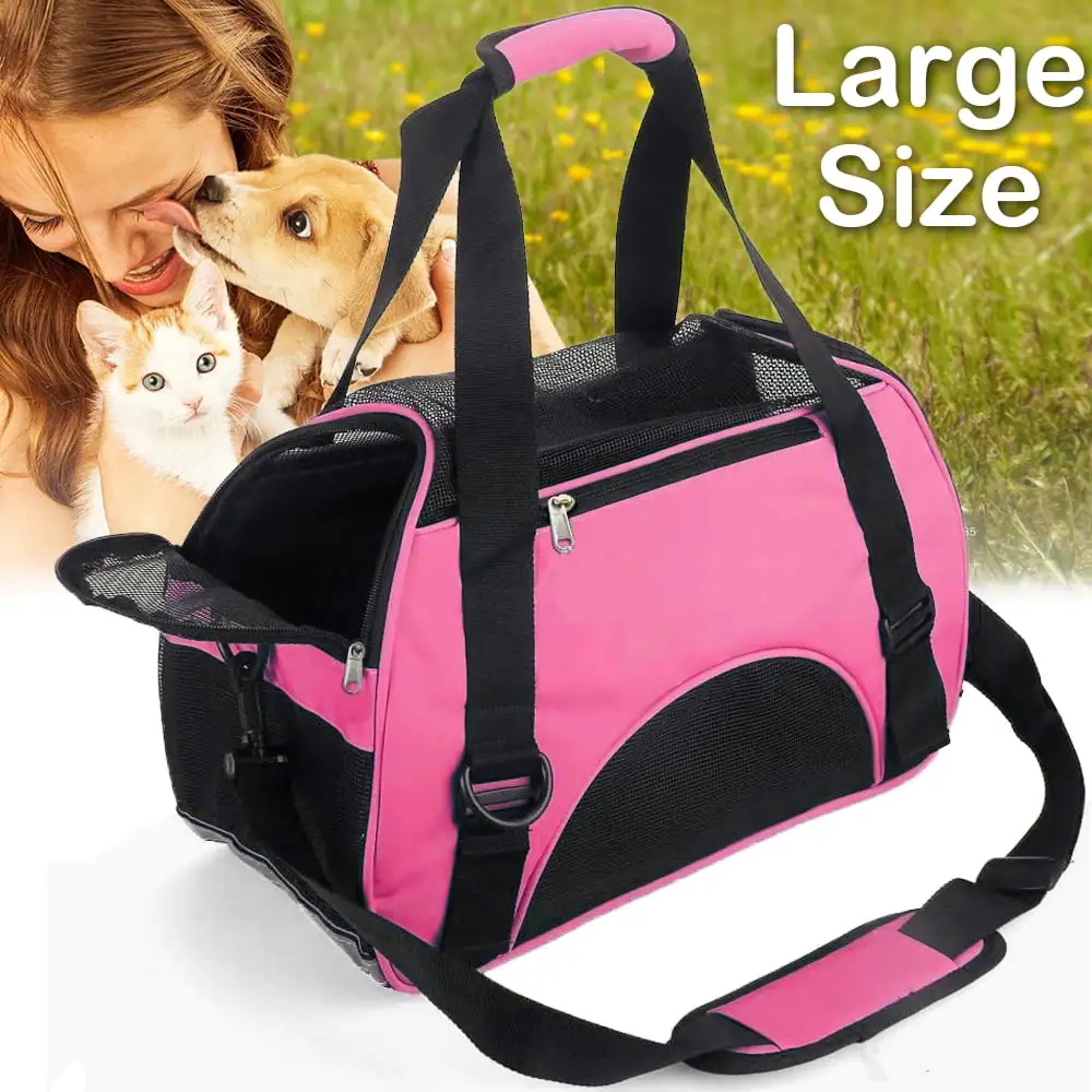 OLOEY Cat Carrier Airline Approved Pet Carrier Soft Sided Dog Carriers. 4-Window Portable Foldable Travel Bag for Medium Large Cats. Small Dog. Puppy. Kitten (Large. Pink)