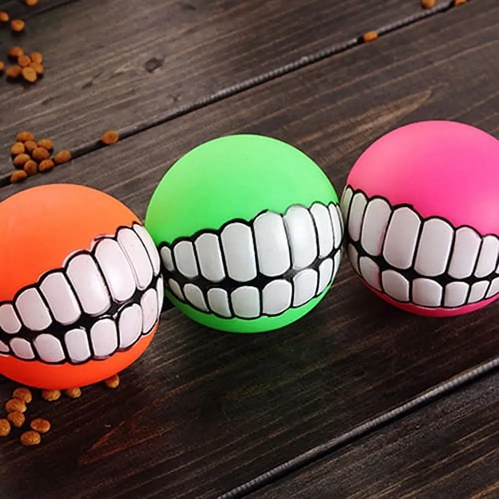 OPOLSKI 2Pcs Funny Pets Dog Puppy Cat Ball Teeth Toy PVC Chew Sound Dogs Play Fetching Toys