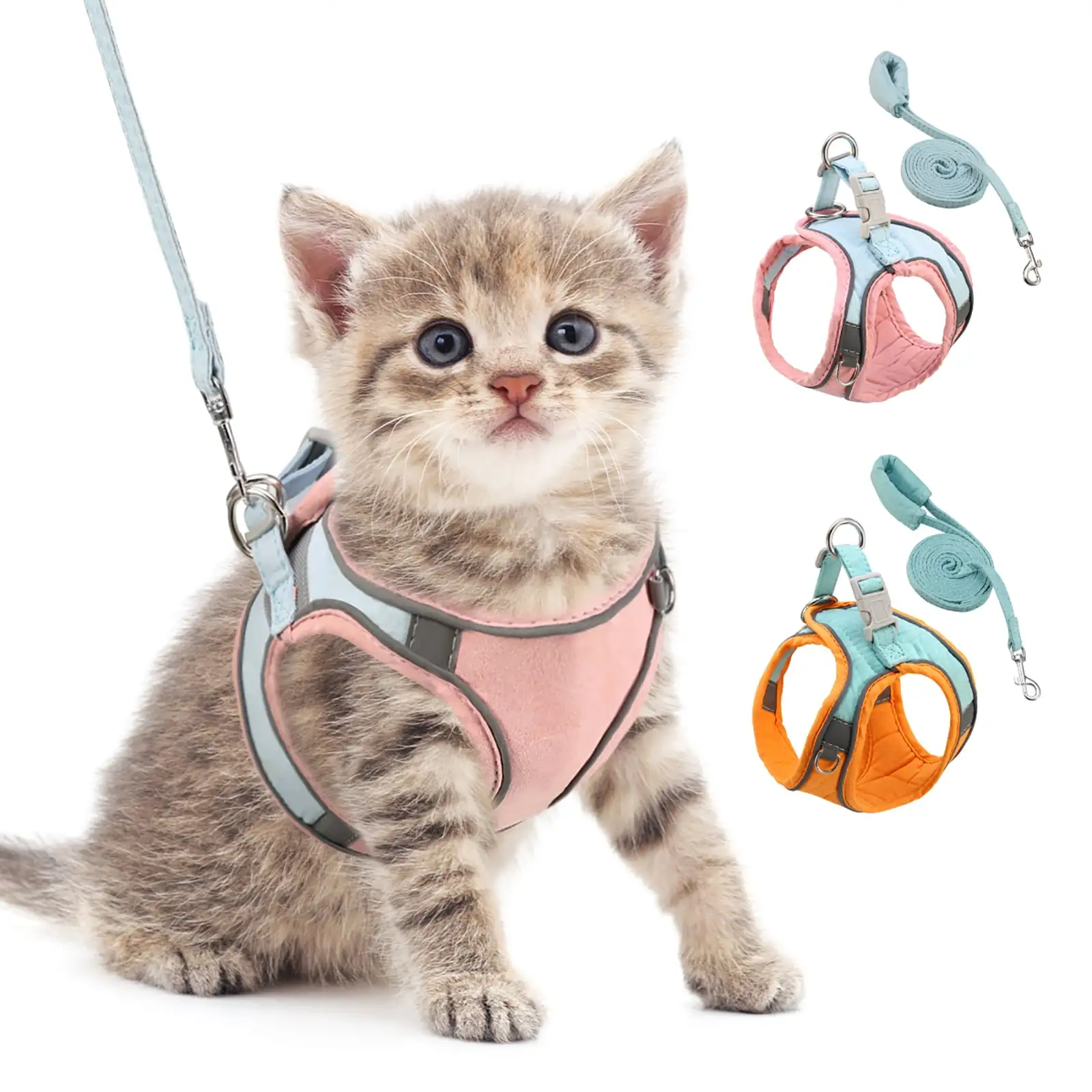 ORIA Cat Harness and Leash for Walking. Pet Harness. Soft Adjustable Vest Harnesses with Reflective Strips and Chest Strap. Easy Control Breathable Jacket for Dog Cat. Pink. XXS