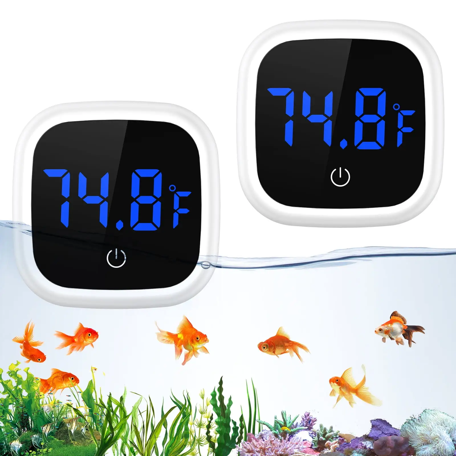 ORIA Digital Aquarium Thermometer. LED Fish Tank Thermometer for Fish Axolotl Turtle Aquatic Pet Plants(2 Pcs)