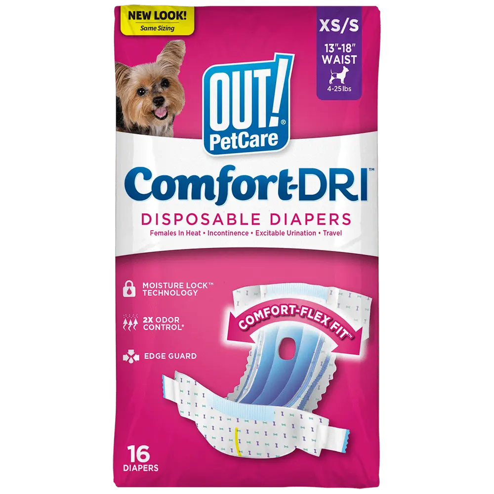 OUT! Petcare Disposable Female Dog Diapers. Absorbent Leak Proof Fit. XS/Small. 16 Count