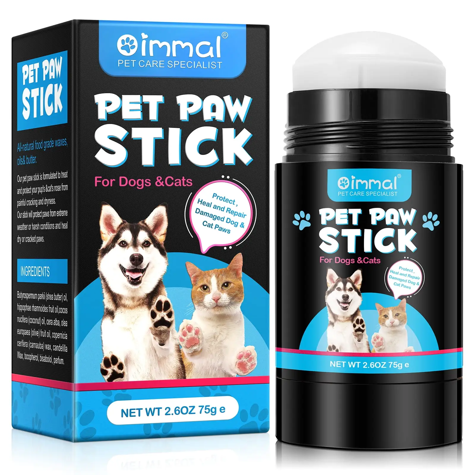 Oimmal Pet Paw Stick . Moisturizer & Protection for Dog Feet & Foot Pads. Repairs and Moisturizes Dry. Cracked & Damaged Paws and Nosesa?? Ideal for Extreme Weather Season Conditions 1 Pack