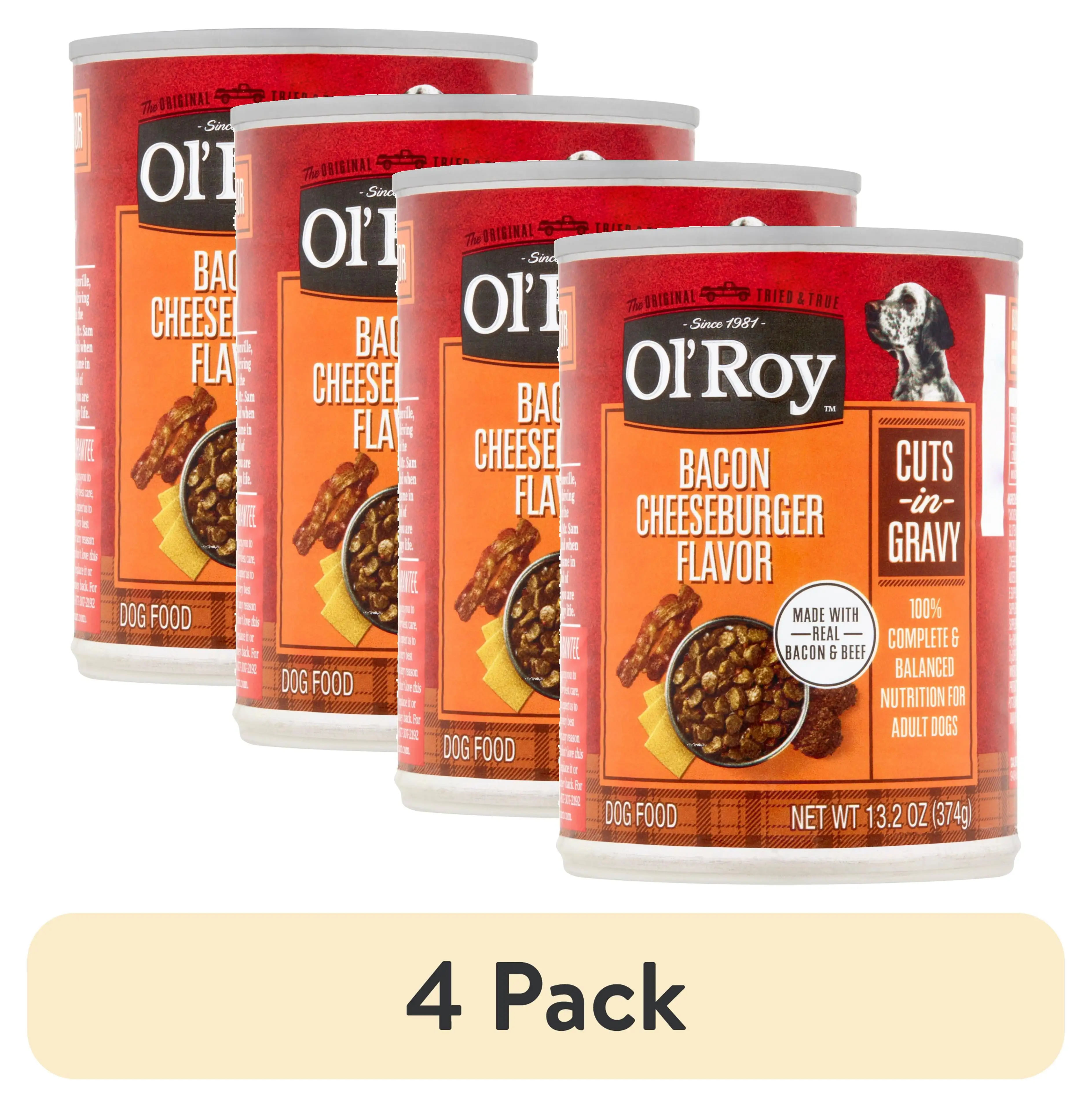 (4 pack) Ol' Roy Bacon Cheeseburger Flavor Cuts in Gravy Wet Dog Food. 13.2 oz Can