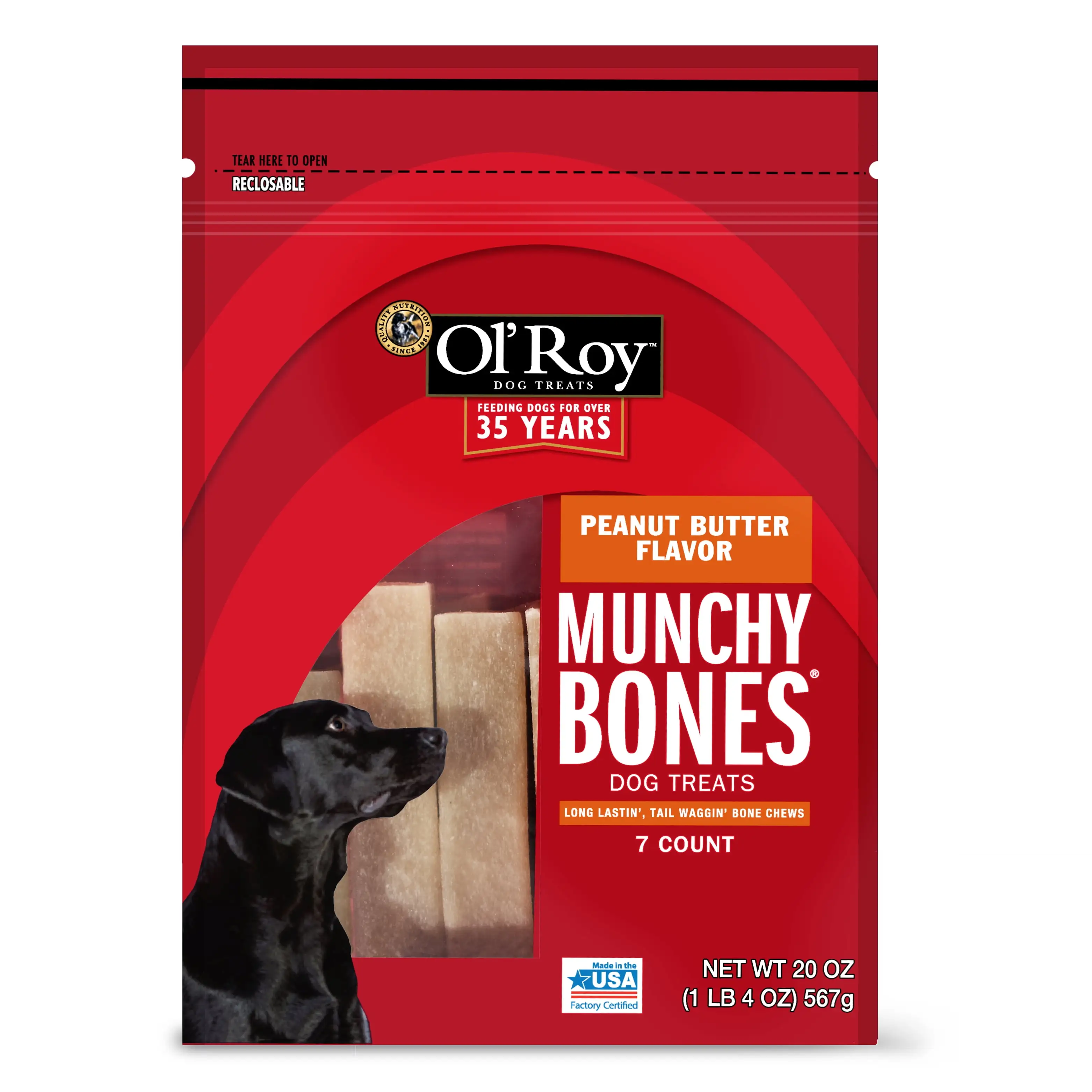 Ol' Roy Munchy Bones Dog Treats. Peanut Butter Flavor. 20 oz. 7 Count