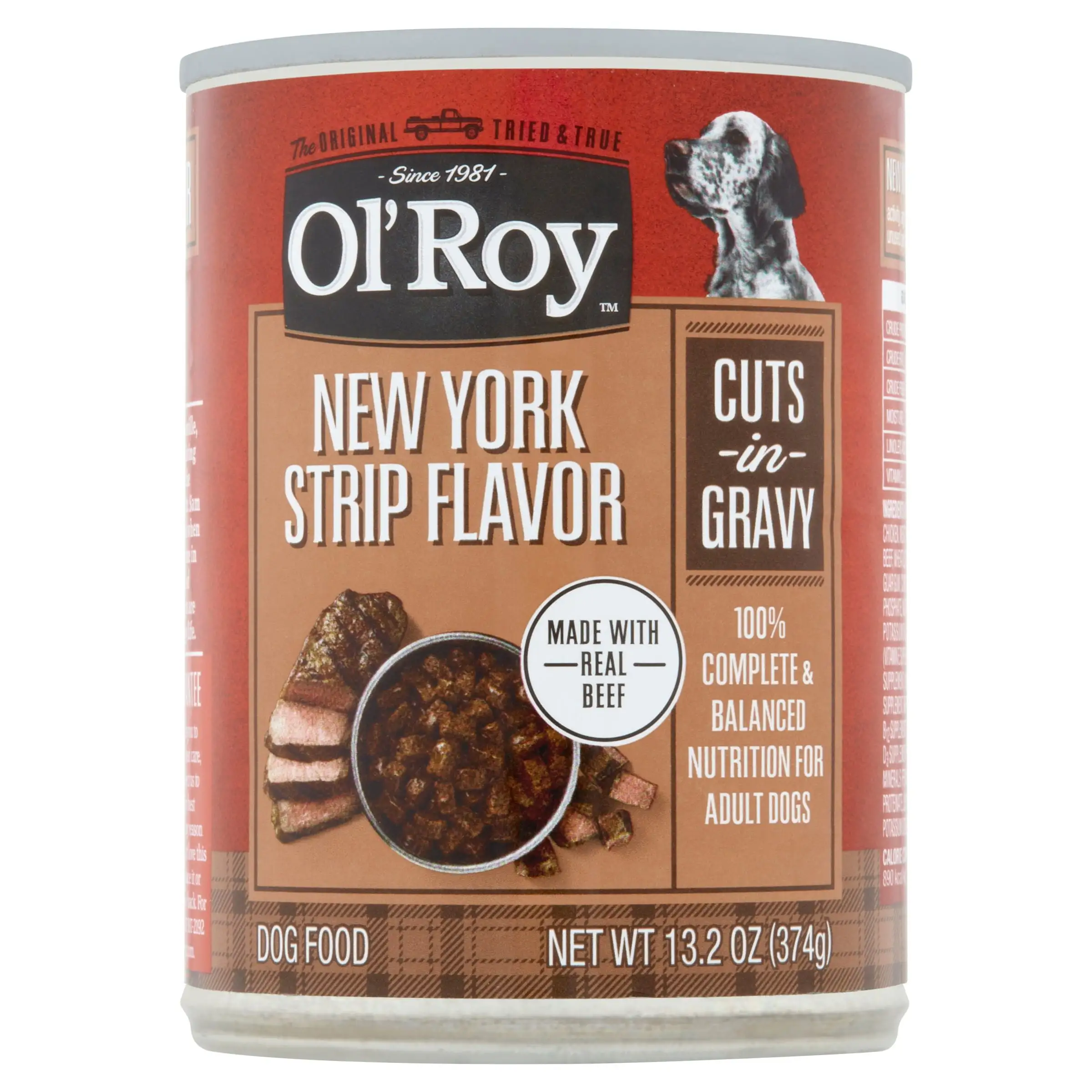 Ol' Roy New York Strip Flavor Cuts in Gravy Wet Dog Food. 13.2 oz Can