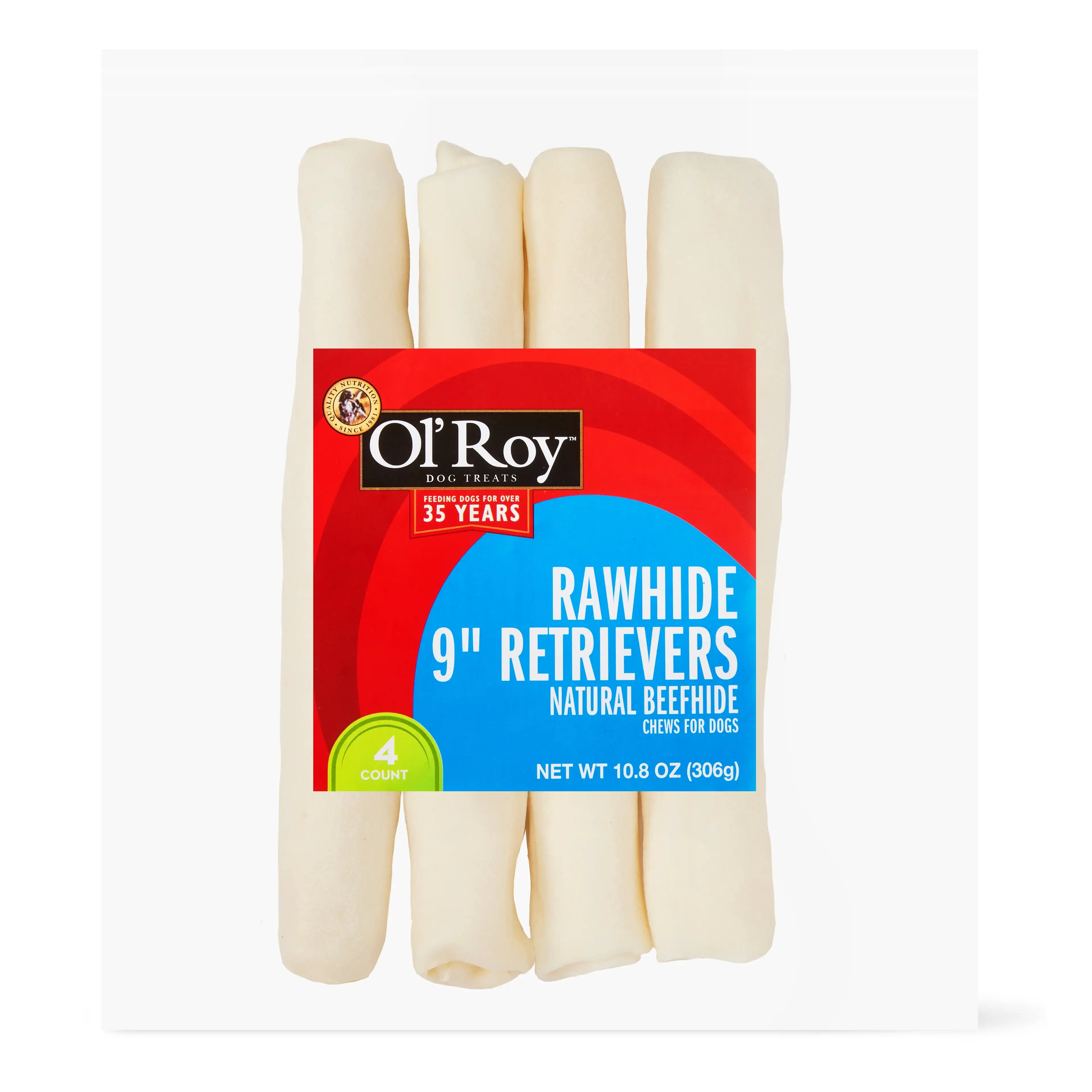 Ol' Roy Rawhide 9 Retrievers Beefhide Chews for Dogs. 10.8 oz. 4 Count