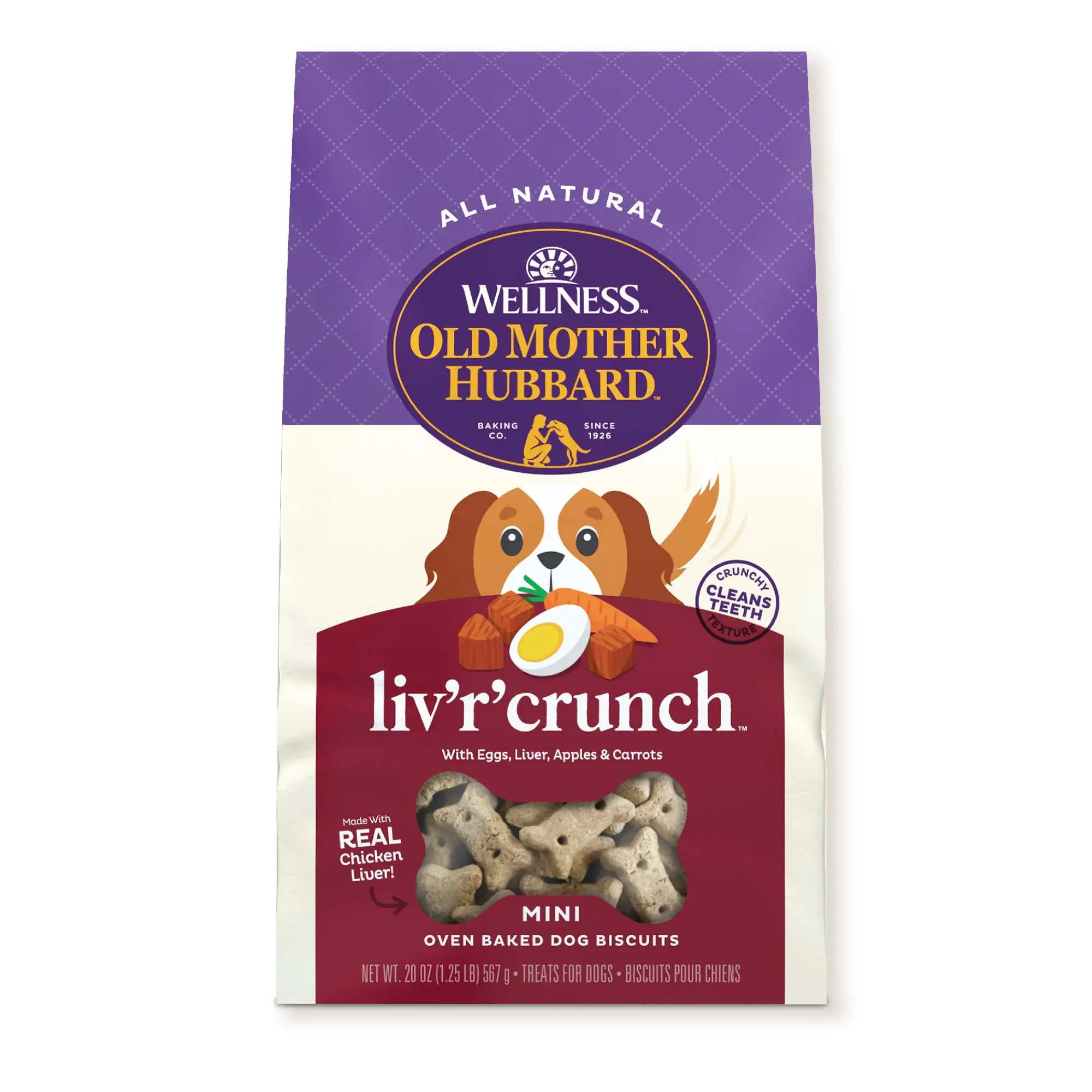 Old Mother Hubbard by Wellness Classic Liv'R'Crunch Natural Mini Biscuits Dog Treats. 20 oz bag