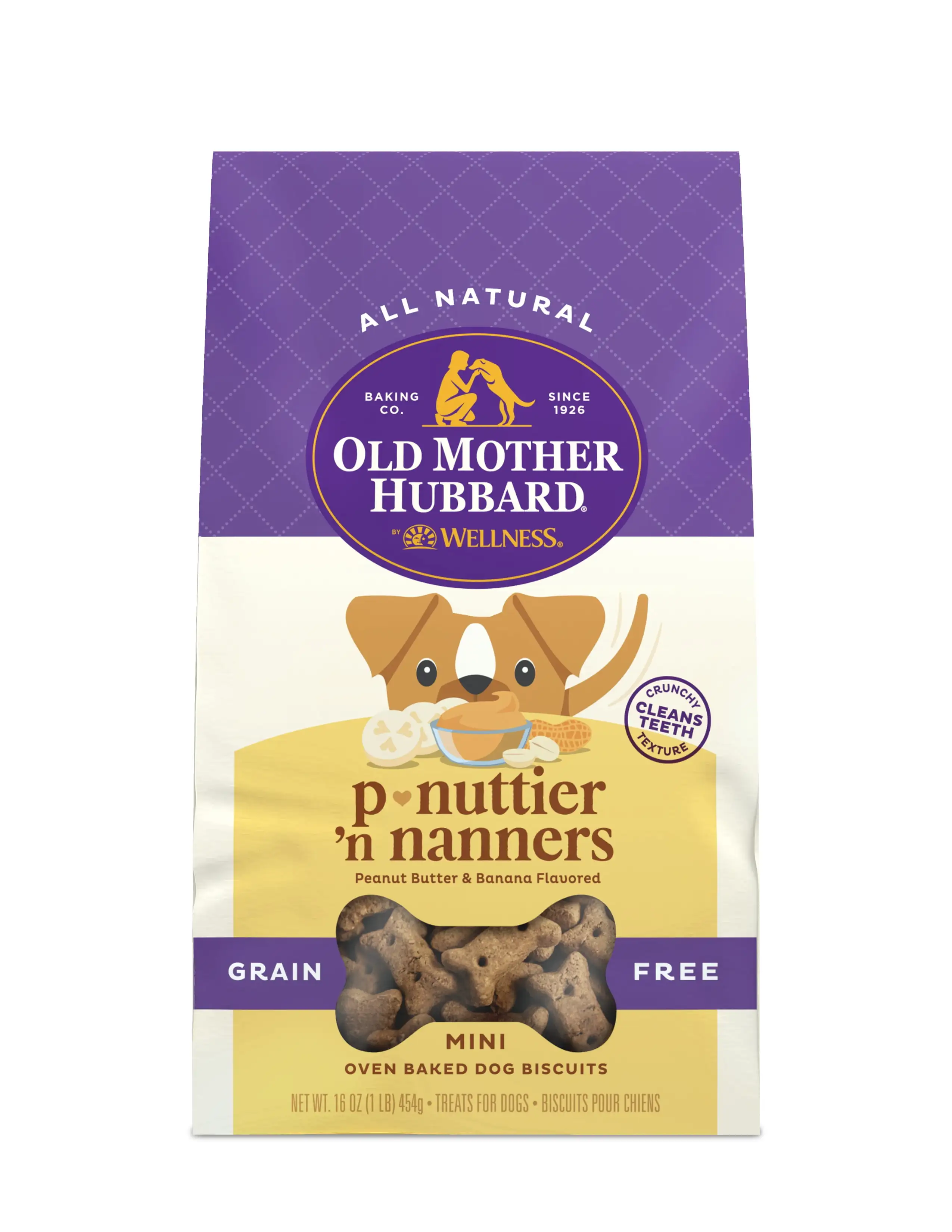 Old Mother Hubbard by Wellness Classic P Nuttier 'N Nanners Grain Free Mini Biscuits Dog Treats. 16 oz bag