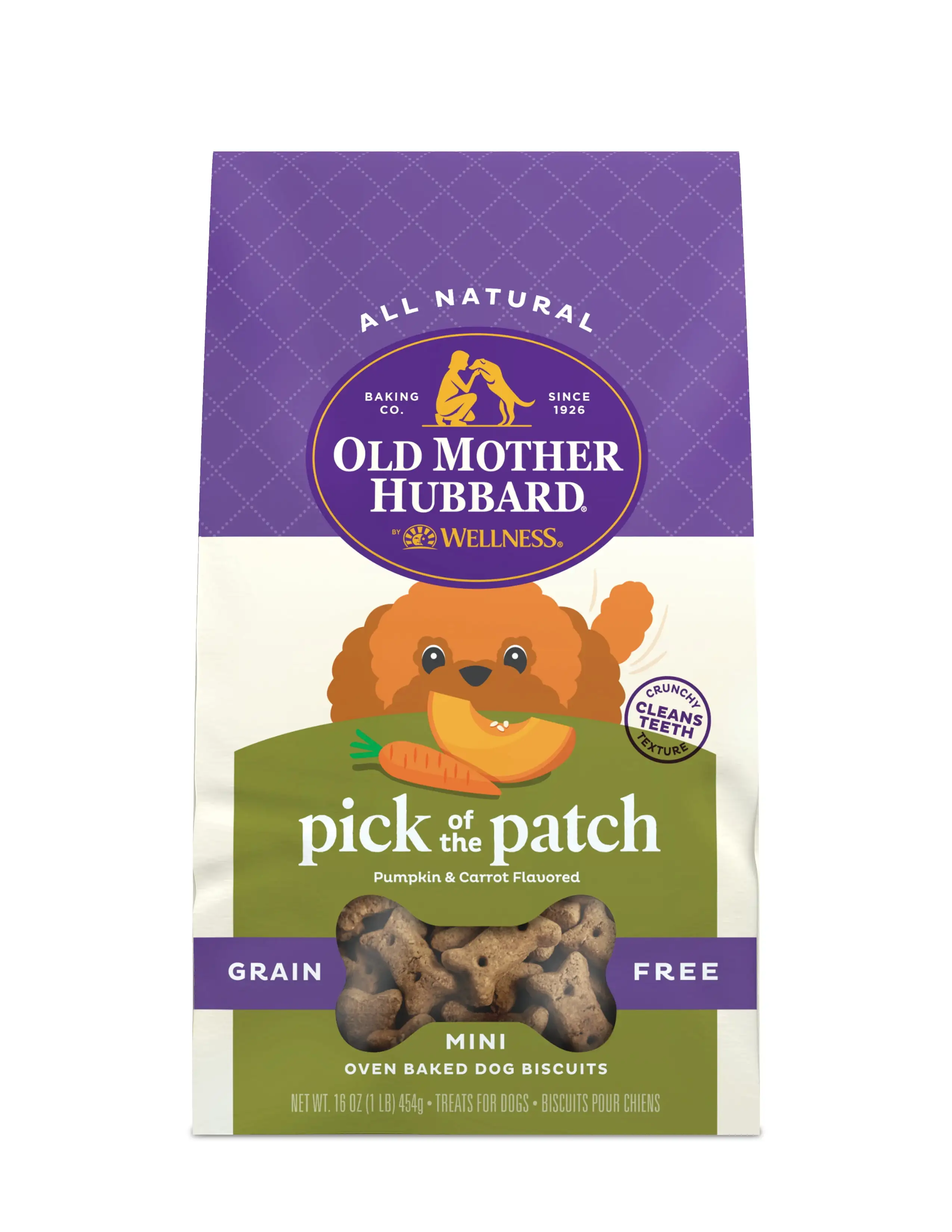 Old Mother Hubbard by Wellness Pick of the Patch Natural Grain Free Mini Biscuits Dog Treats. 16 oz bag