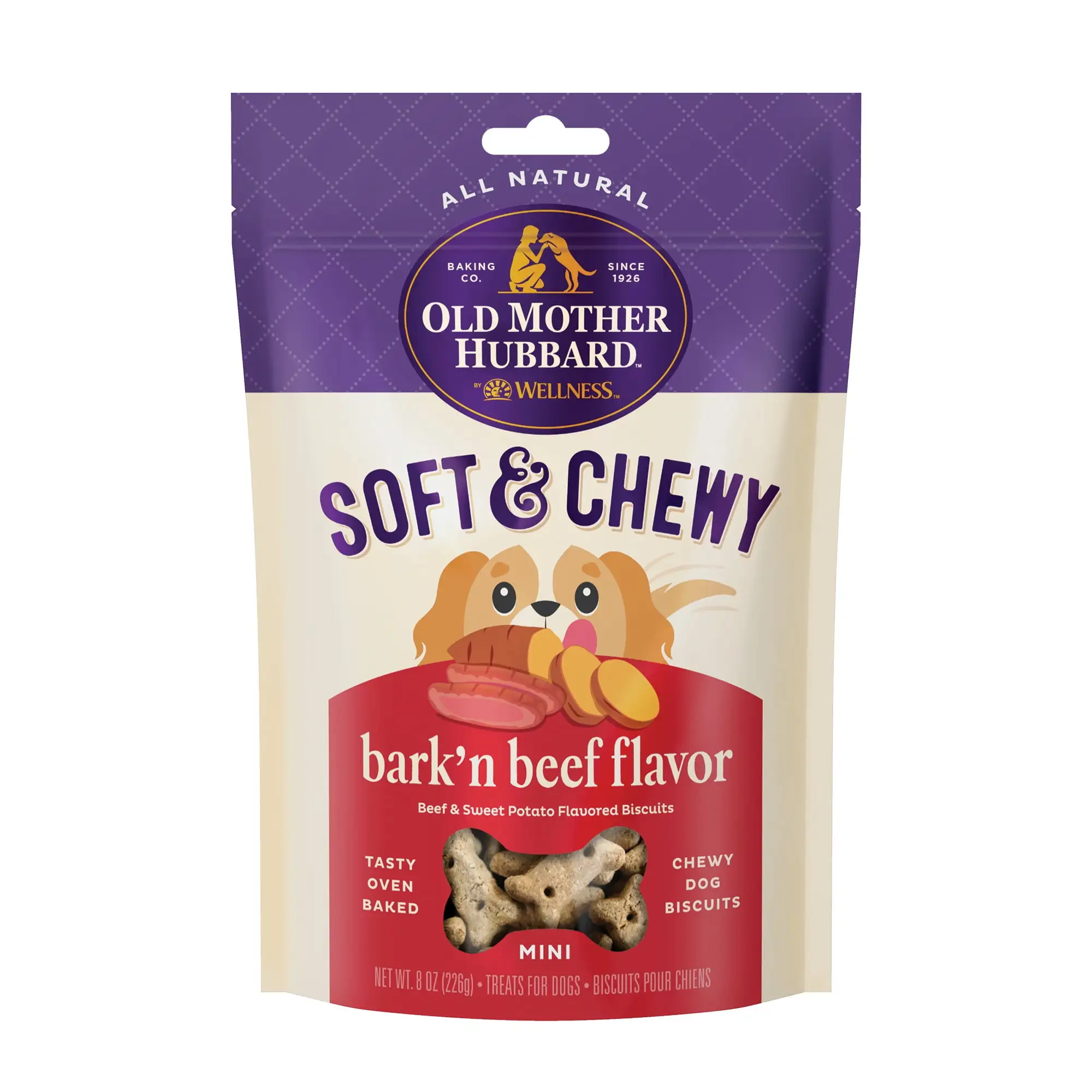 Old Mother Hubbard by Wellness Soft & Tasty Beef & Sweet Potato Natural Mini Biscuits Dog Treats. 8 oz bag