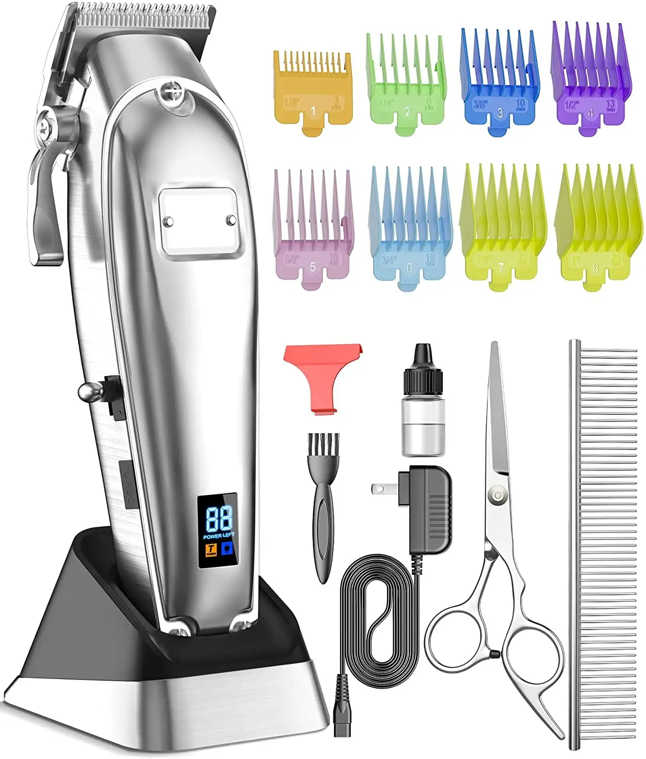 Oneisall Professional Dog Grooming Clippers Kit. 2 Speed Heavy Duty Cordless Hair Shears Trimmers for Thick Heavy Coats.with Metal Blade for Dogs Cats Animals. All Metal Design Pet Clippers Electric