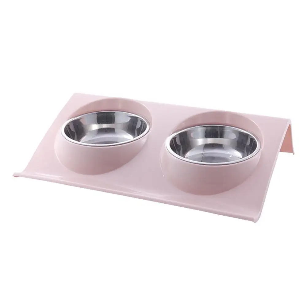 Opolski Dual Bowl Design Stainless Steel Dog Cat Puppy Feed Food Water Dish Pet Supplies