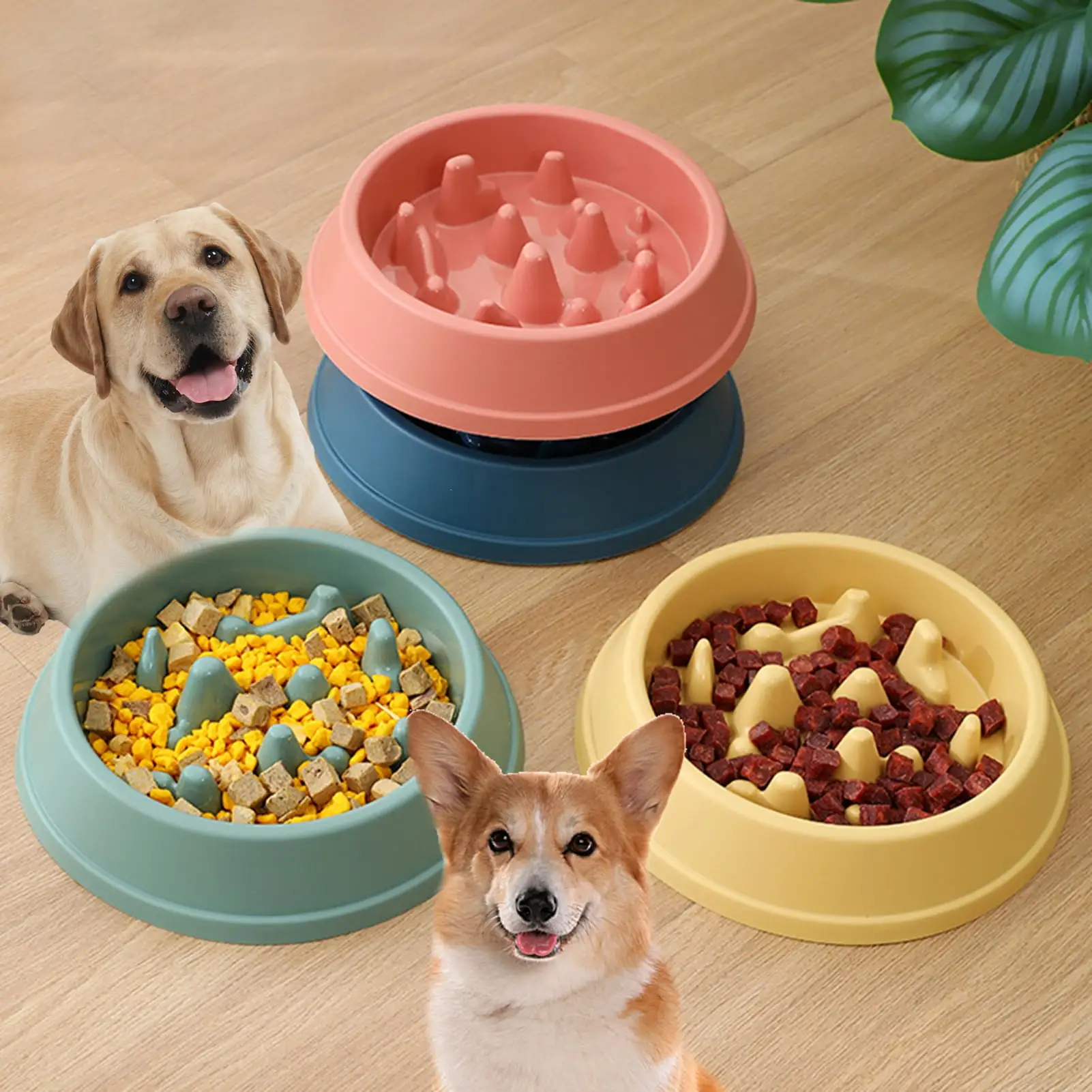 Opolski Slow Feeder Dog Bowl Anti-choking Pet Bowl Non-Slip Large Capacity Reusable Slow Feeder Dog Breed Food Bowl for or Medium Small Pets Puppies