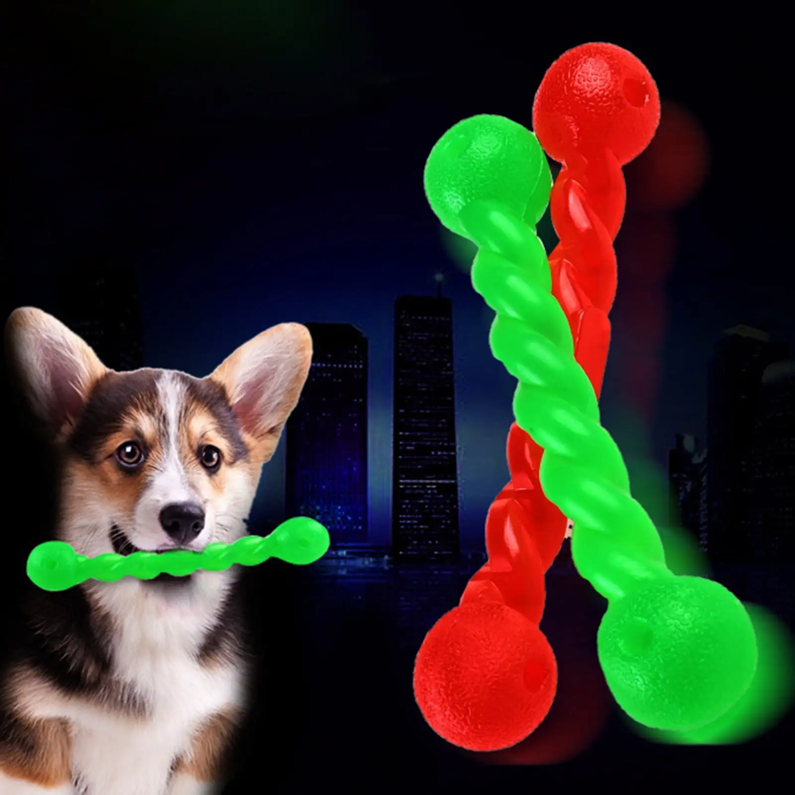 Opolski Squeaky Dog Toys Puppy Rubber Teething Rod Play Bite Training Dog Teeth Cleaning Toys Pet Supply Green S