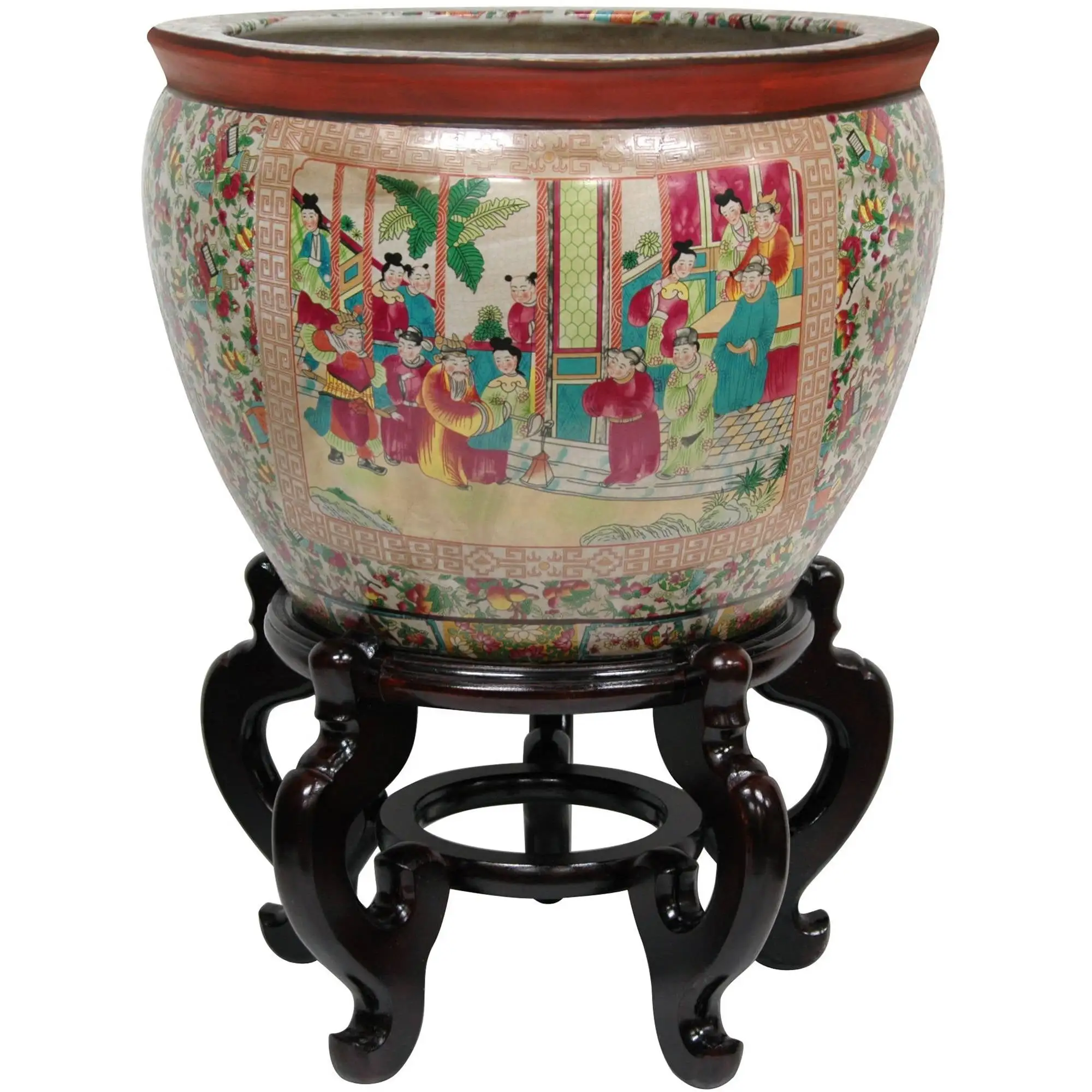 Oriental Furniture 12 Rose Medallion Porcelain Fishbowl. decorative item. oriental design. any occasion. any room