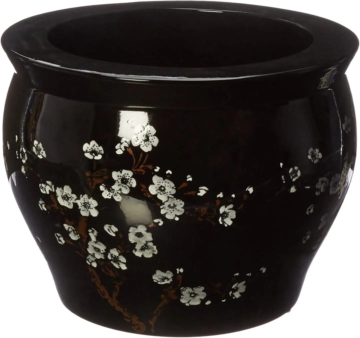 Oriental Furniture 14 Flower Blossom Fish Bowl. Decorative Piece. Traditional. Asian