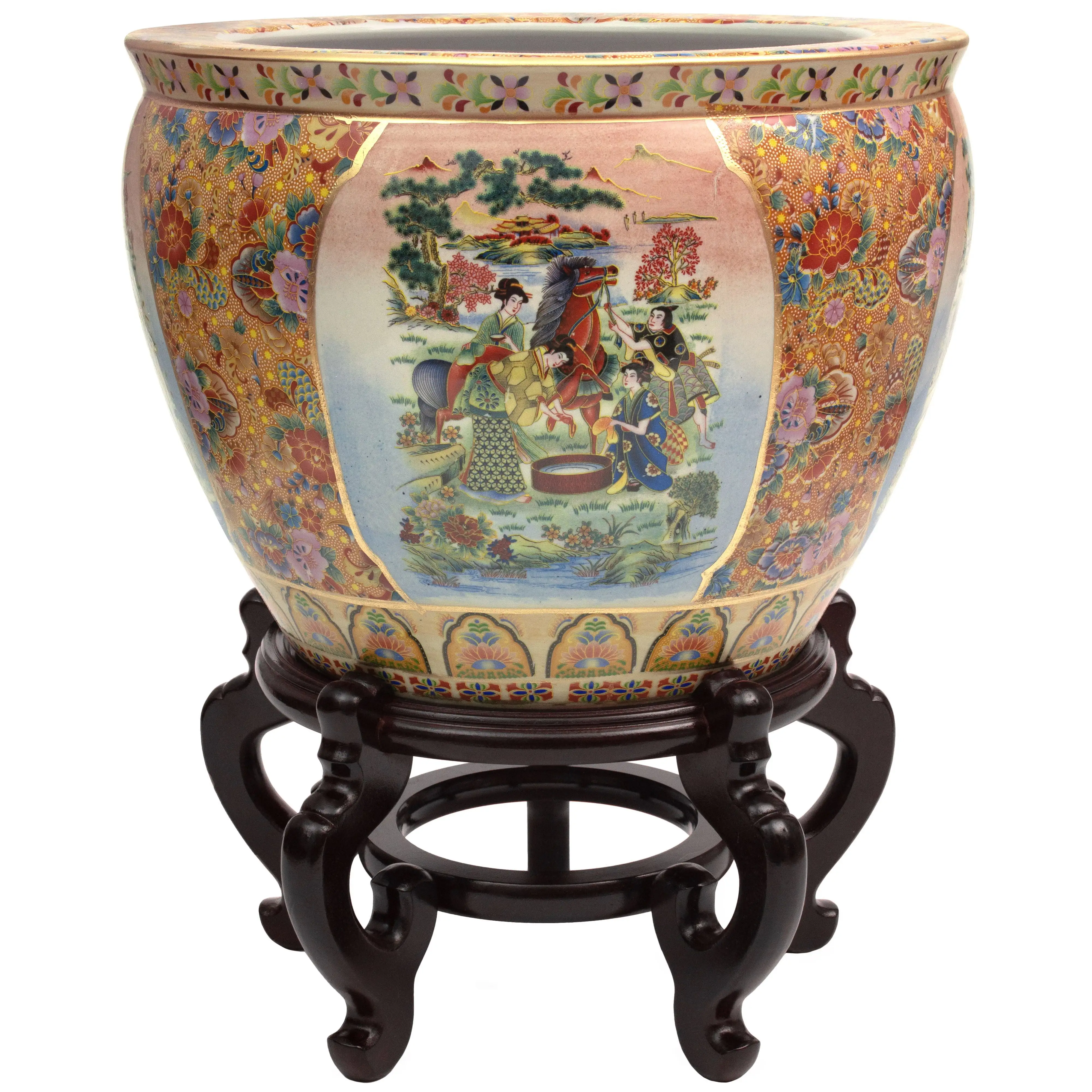 Oriental Furniture 16 Horse in Meadow Porcelain Fishbowl